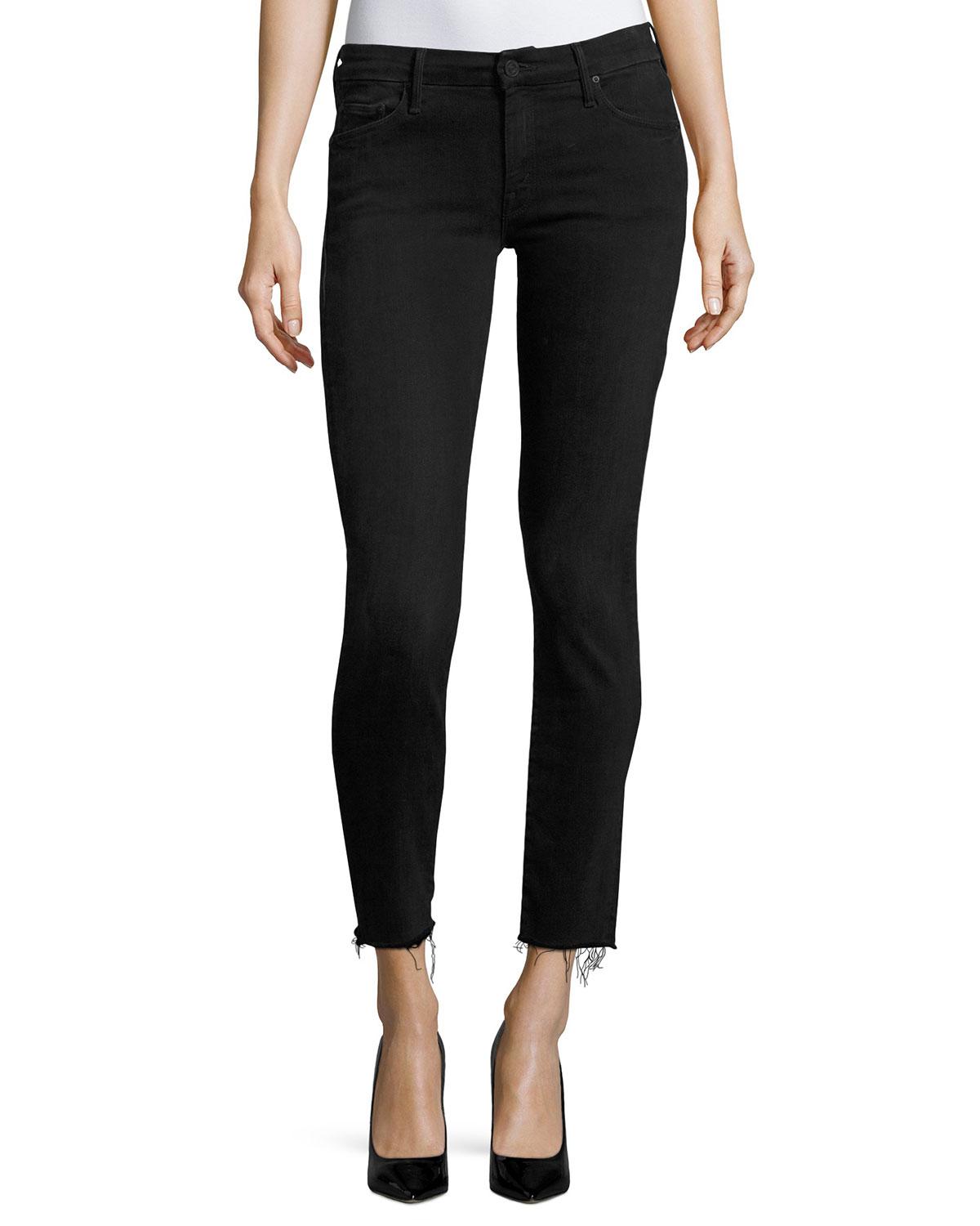 black skinny frayed hem jeans