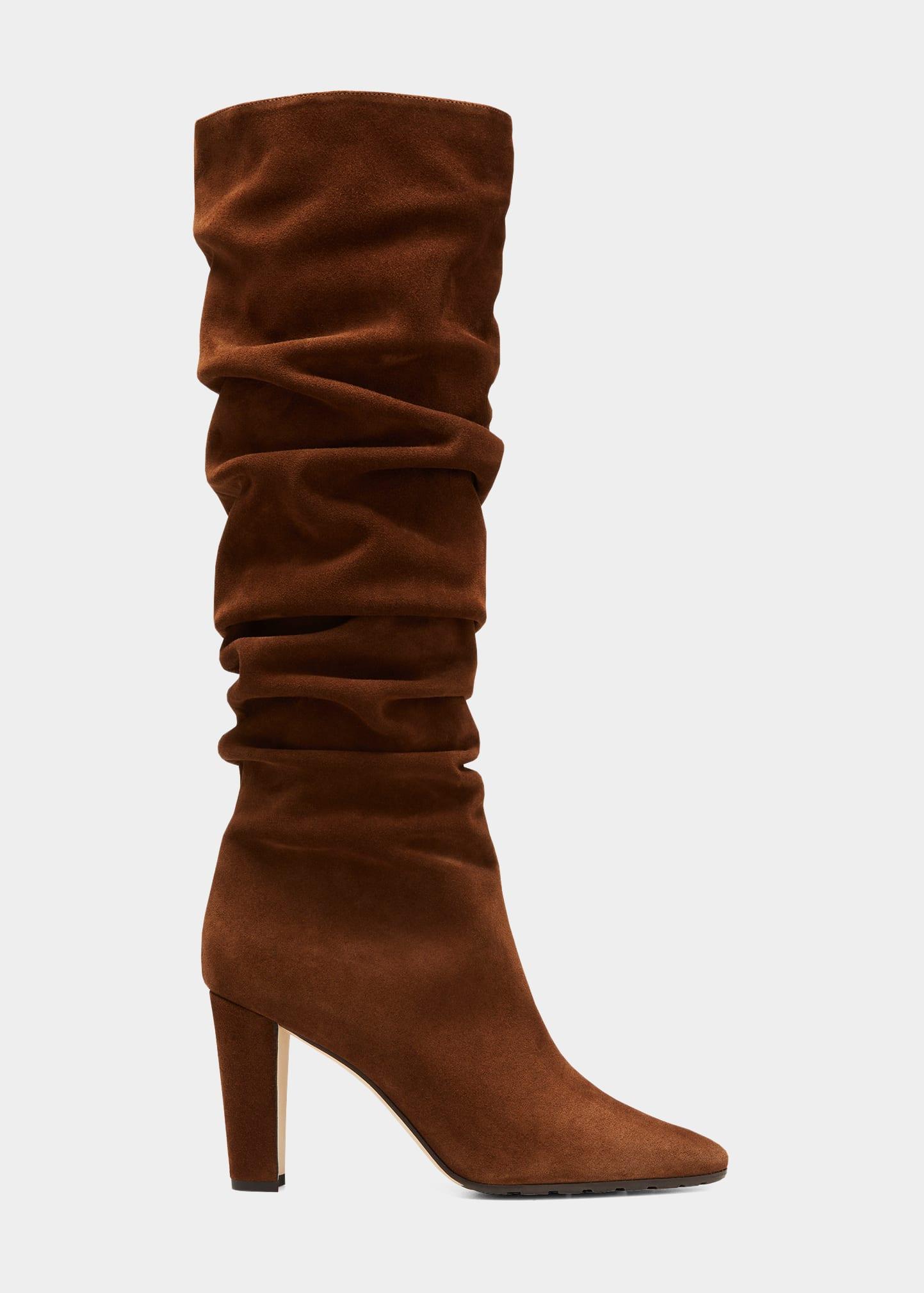 Manolo Blahnik Calassohi Ruched Suede Tall Boots in Brown Lyst