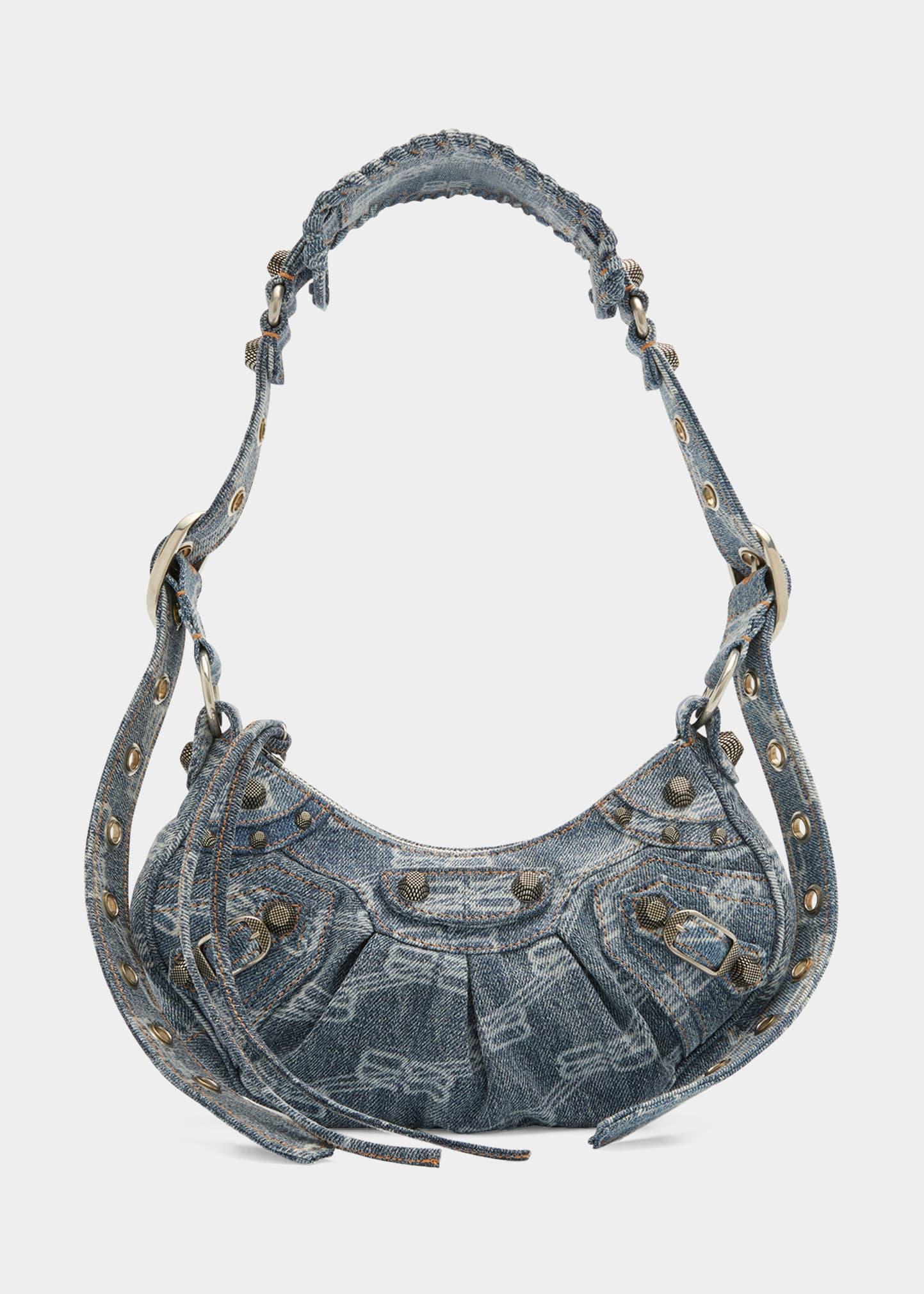 Balenciaga Le Cagole Xs Bb Monogram Denim Shoulder Bag in Blue Lyst