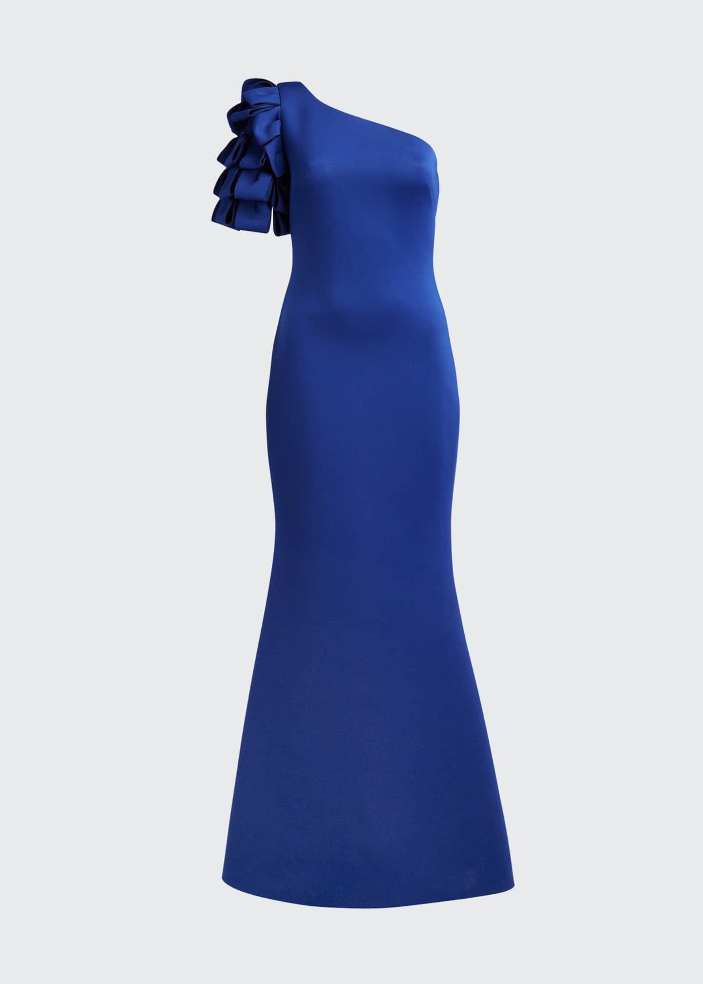 badgley mischka sequin asymmetric bow mermaid gown