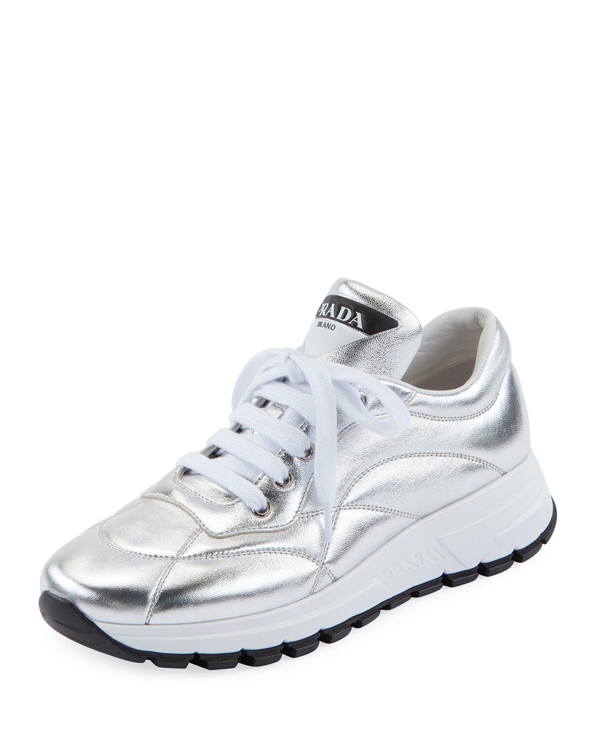 Prada Quilted Leather Trainer Sneakers in White - Lyst