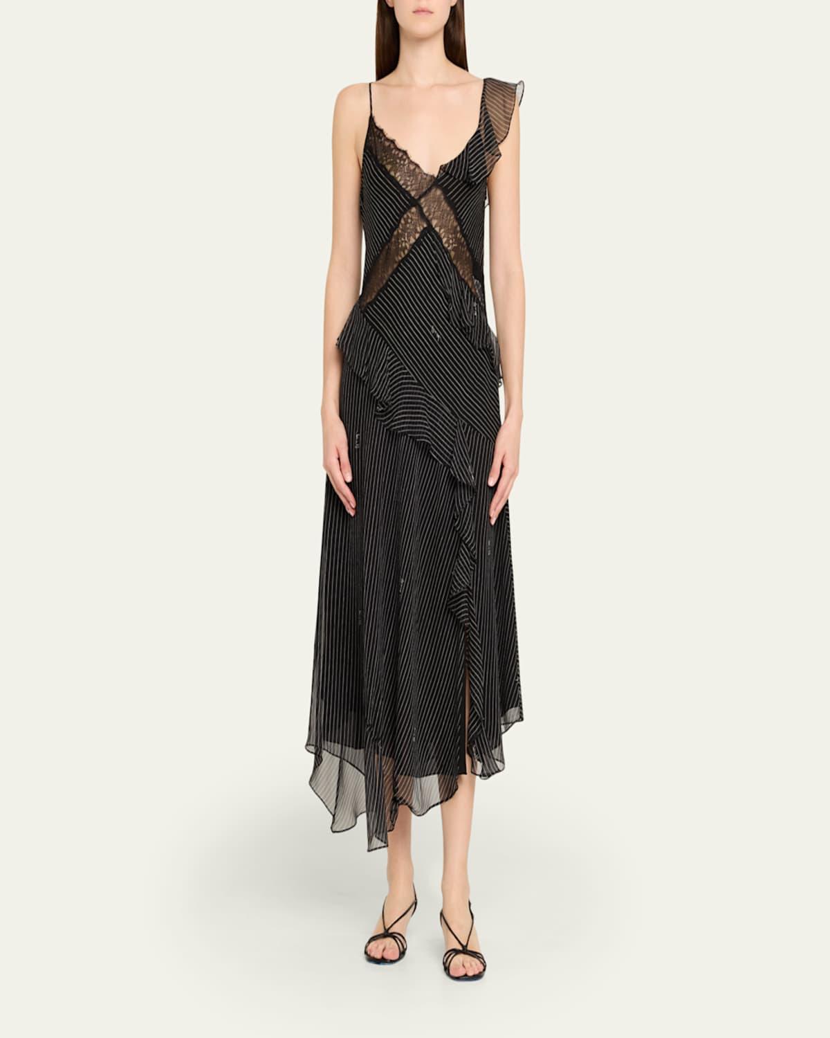 diane von furstenberg grey lace chiffon oleada ruffle silk dress OR A SIZE 6 OR 8 , Diane von Furstenberg Oleada