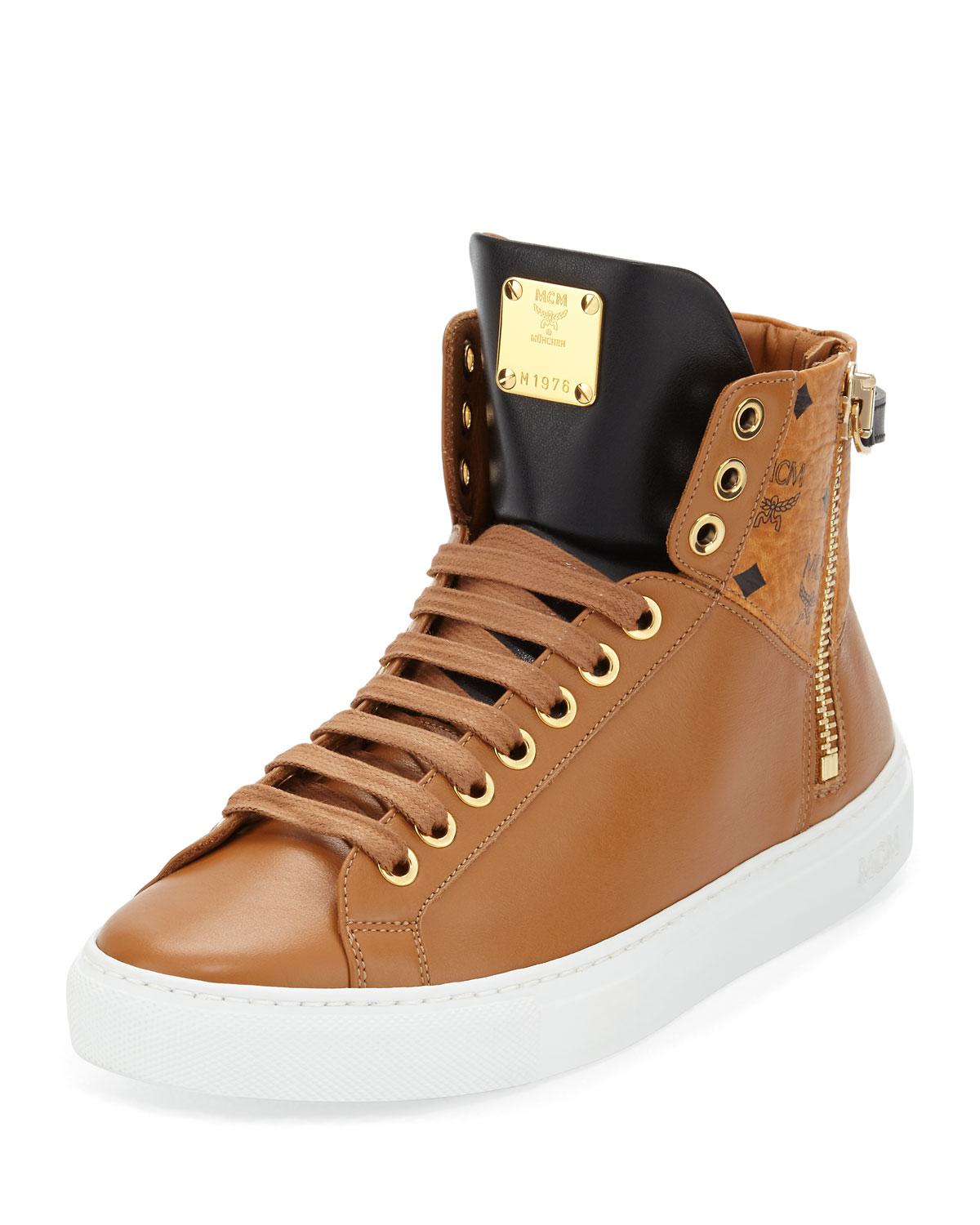 red mcm sneakers