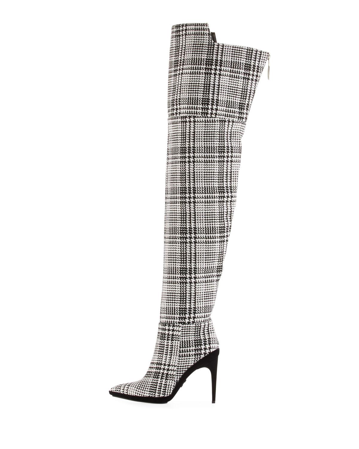 plaid over the knee boots