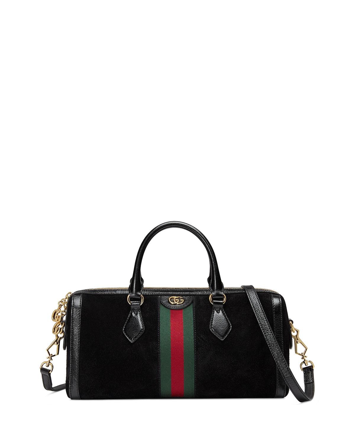 Gucci Ophidia Boston Suede Bowling Bag in Black