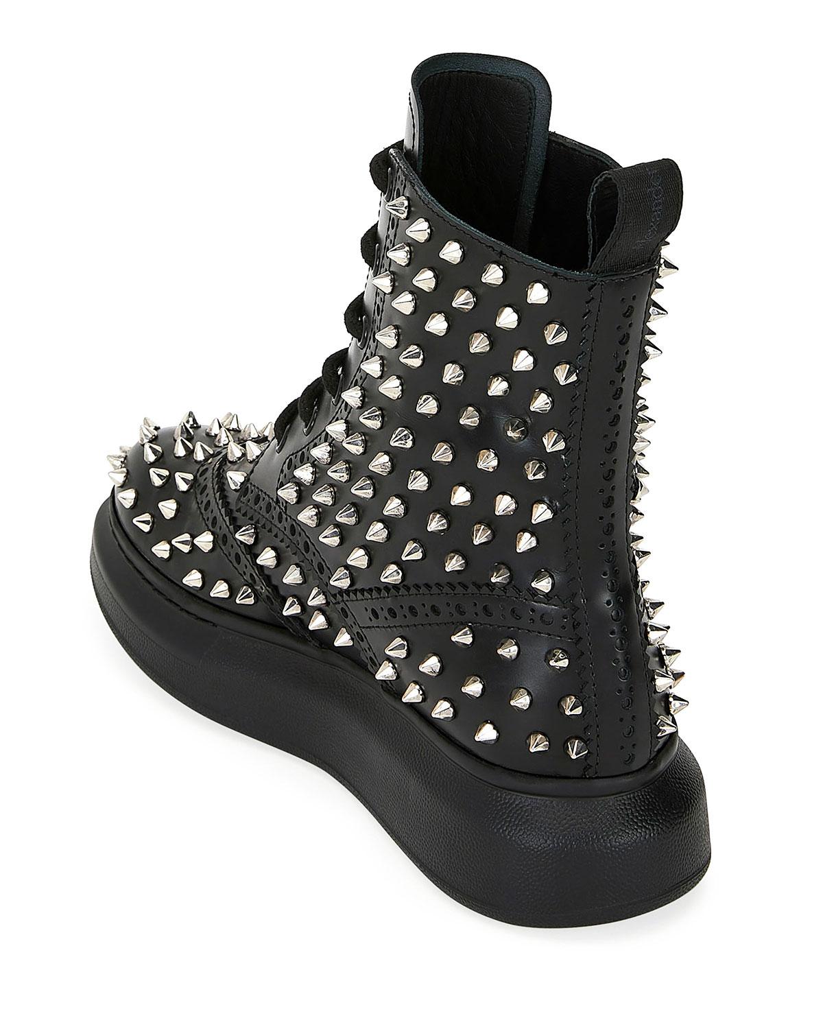 Alexander McQueen Leather Hybrid Lace Up Boot in Black/Silver (Black ...
