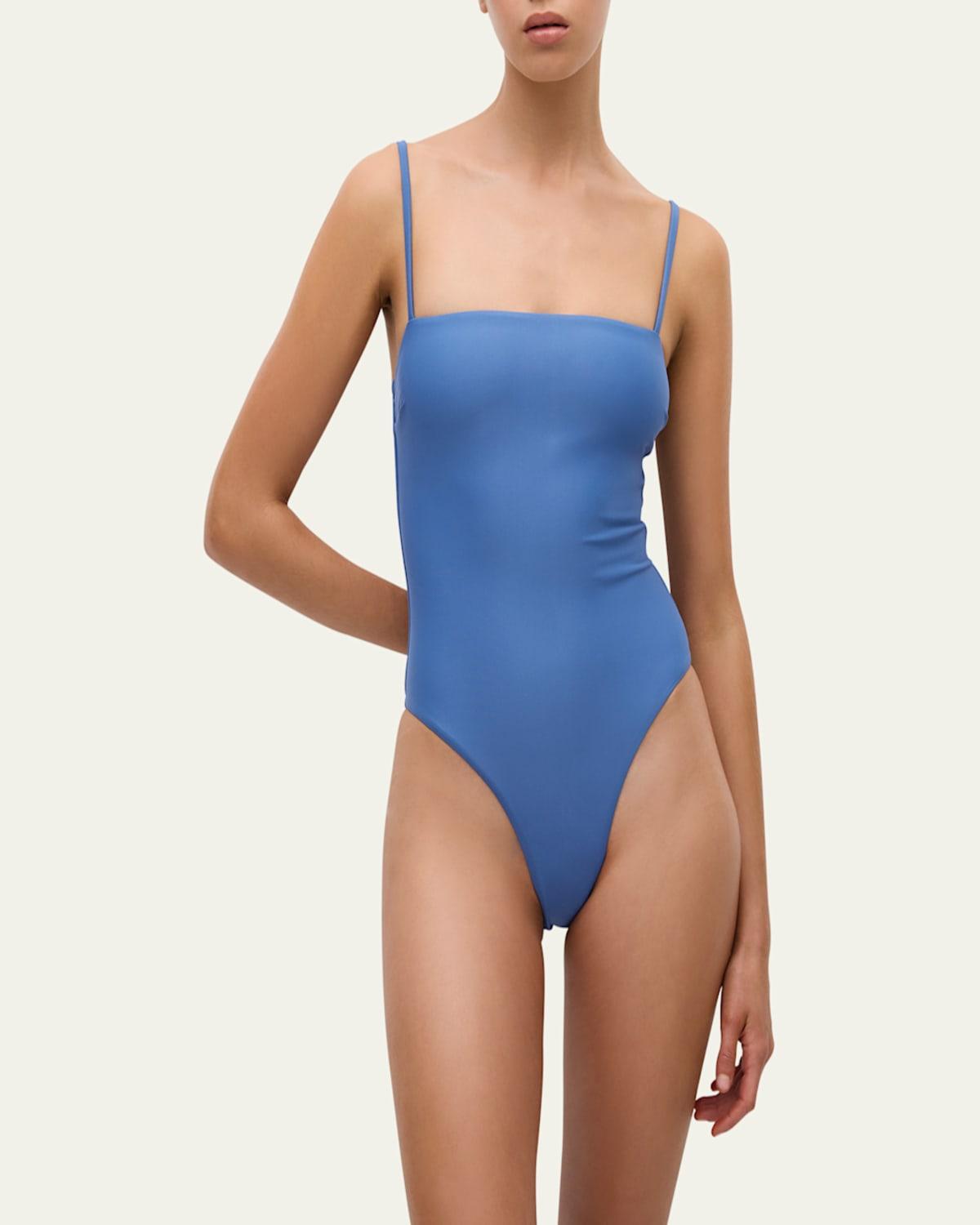 Matteau Petite Square Maillot Swimsuit in Blue | Lyst