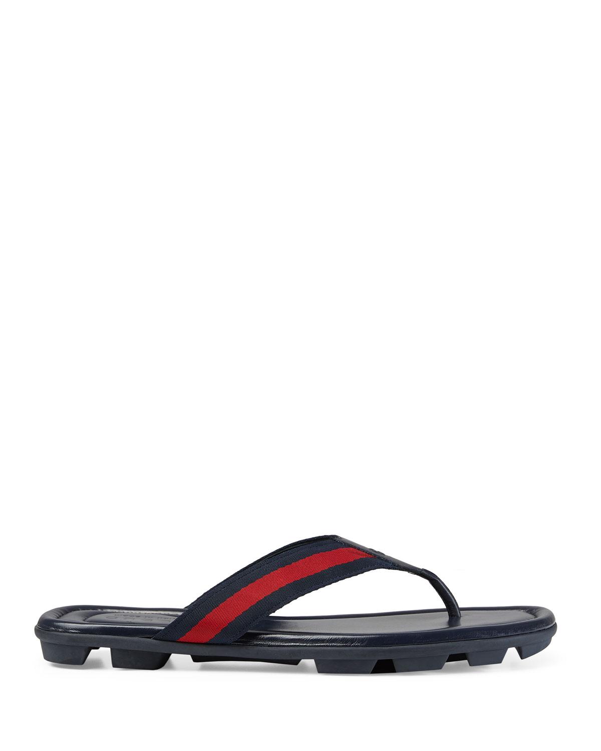 Gucci Web & Leather Thong Sandals in Green/Red (Green) for Men - Lyst