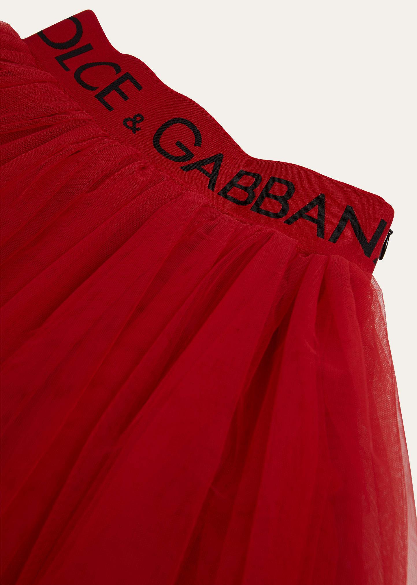 Dolce & Gabbana - Girls Red Tulle DG Logo Dress