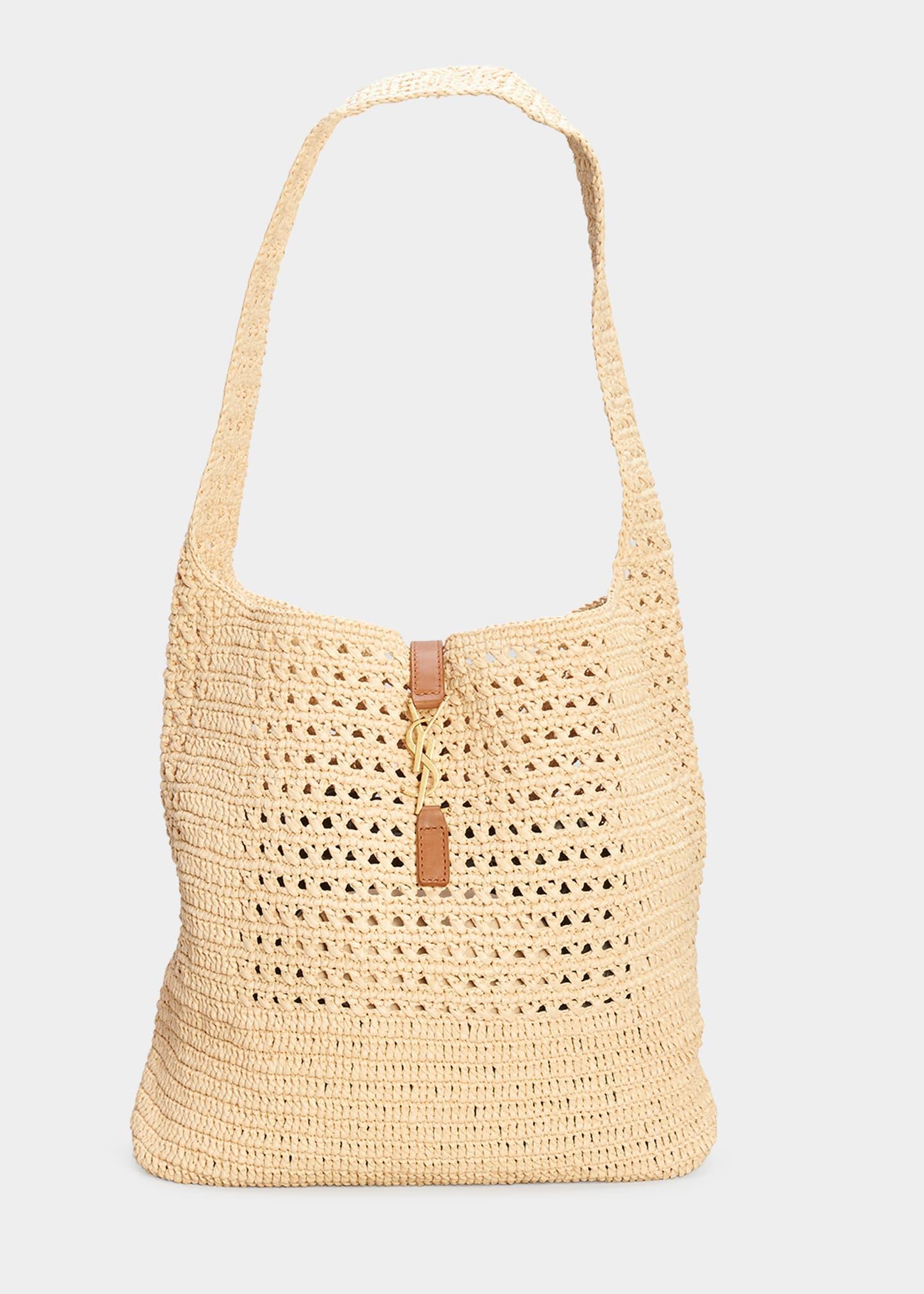 Saint Laurent Ysl Crochet Raffia Hobo Bag in Natural Lyst