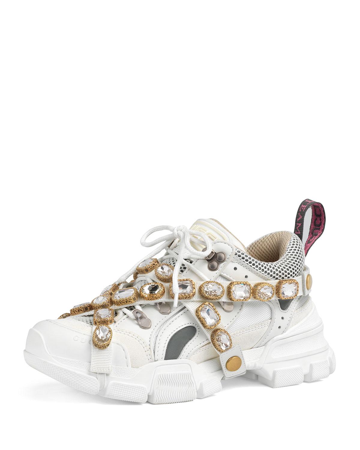 Gucci Flashtrek Embellished Trainers in White Leather (White) - Save 41% - Lyst
