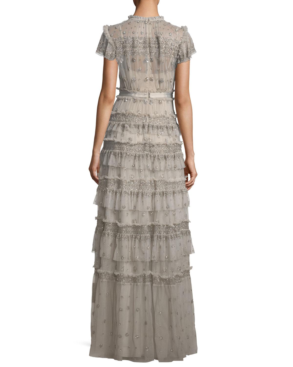 andromeda cap sleeve backless gown