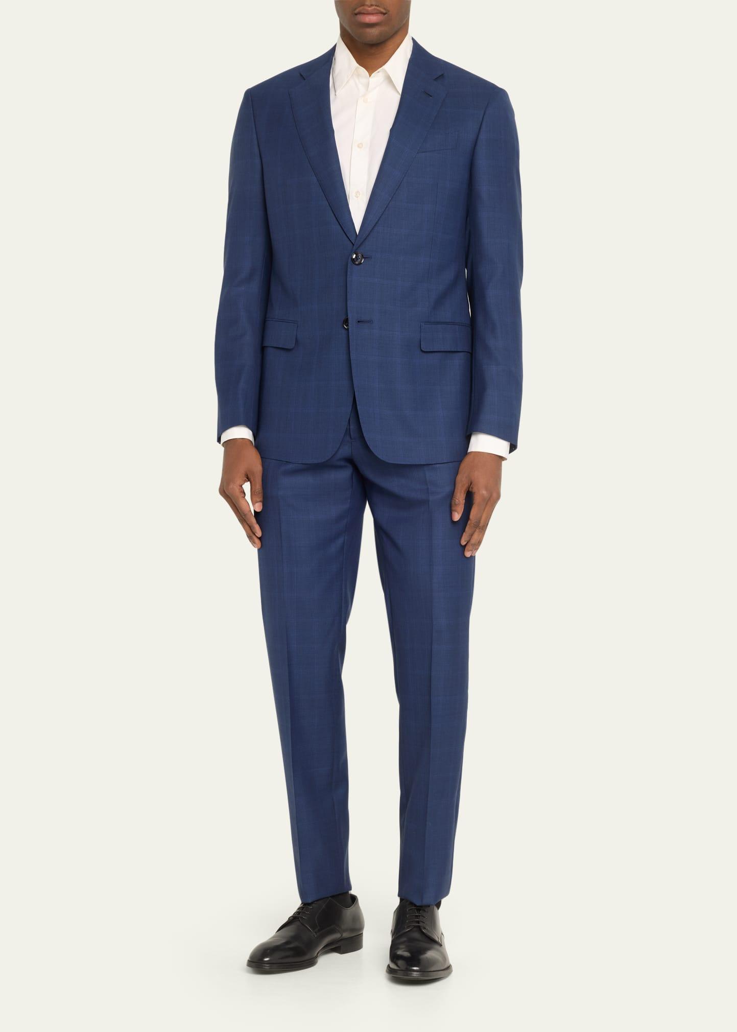 Giorgio Armani Wool silk Windowpane Suit in Blue for Men Lyst