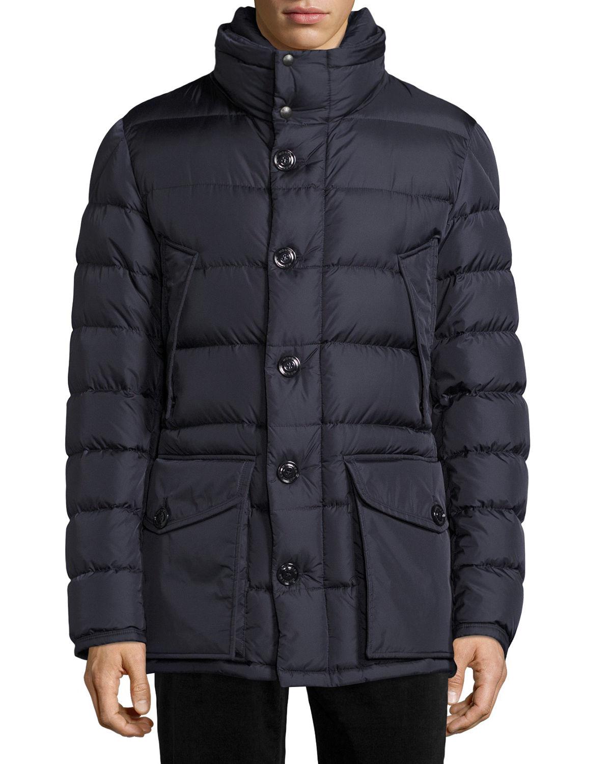 Moncler Synthetic Cluny Nylon Puffer Jacket With Fur Hood in Navy (Blue ...