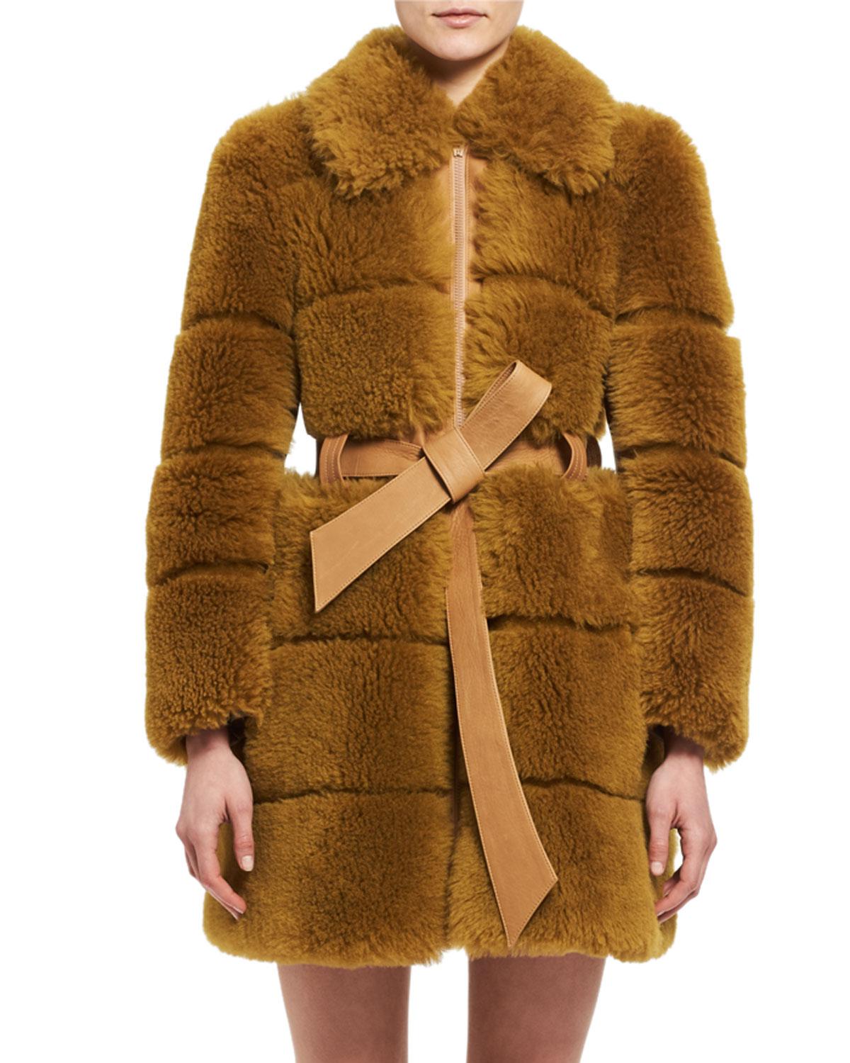 Chloé Quilted Shearling Fur Coat in Brown - Lyst
