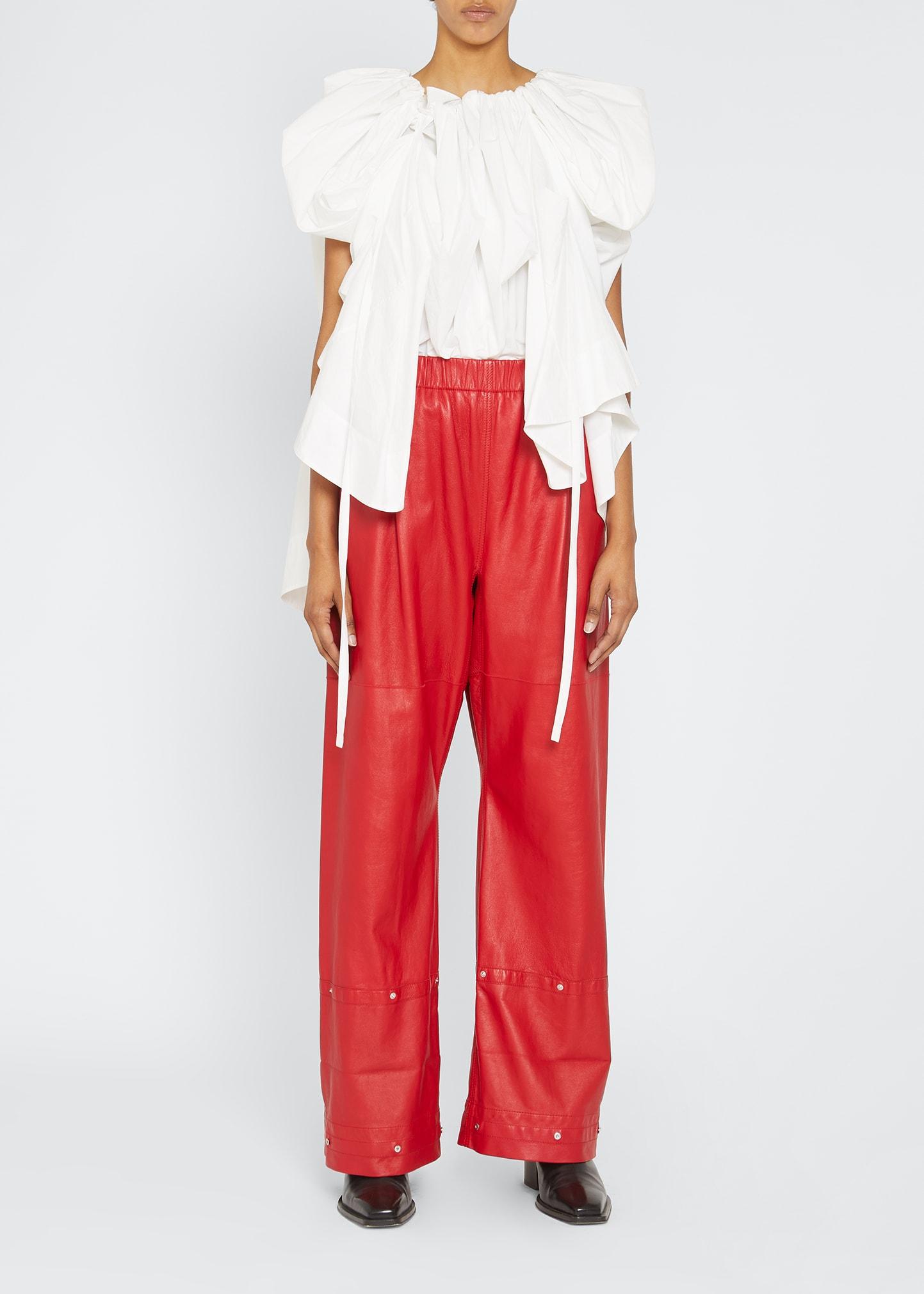 Quira Drop Crotch Wide-leg Leather Pants in Red | Lyst