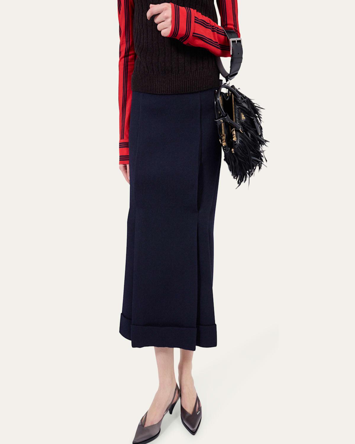 Prada Jacquard Bow High Low Midi Wool Skirt in Blue Lyst