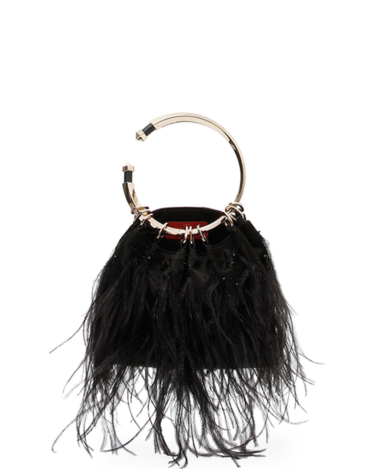 black feather clutch