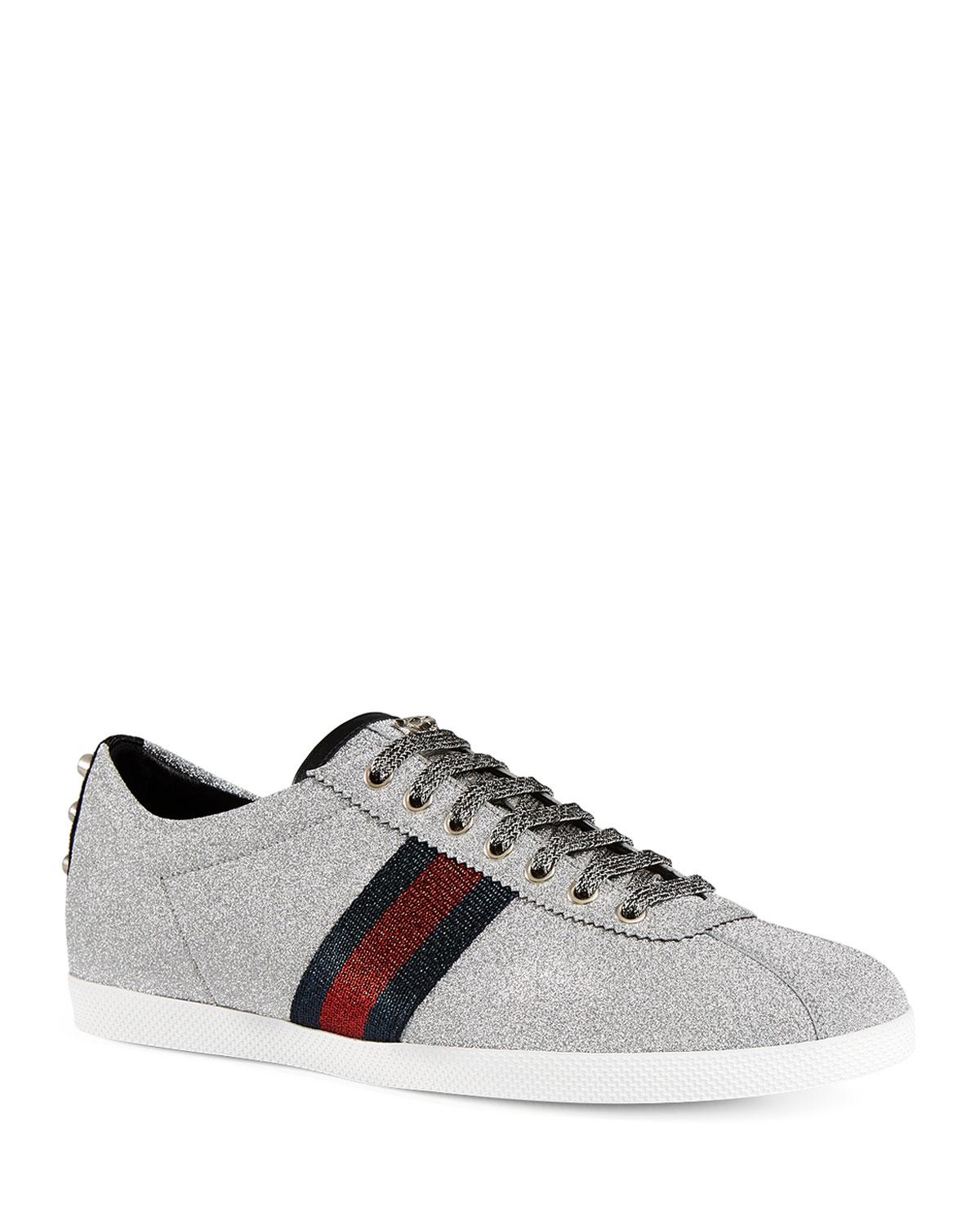 Gucci Denim Men's Bambi Web Low-top Sneakers With Stud Detail in Silver ...