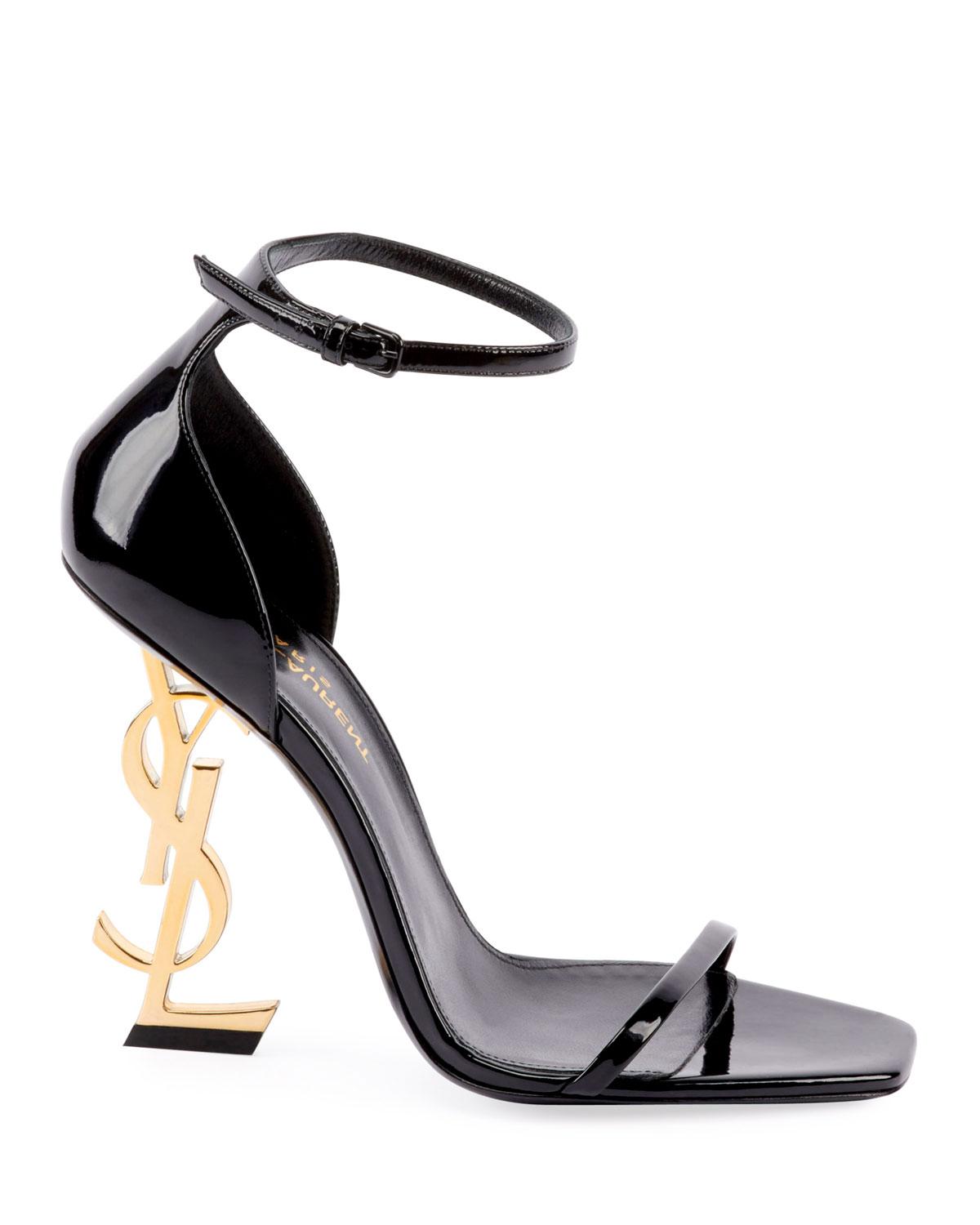 Saint Laurent Opyum Ysl Logo-heel Sandals With Golden Hardware in Black ...