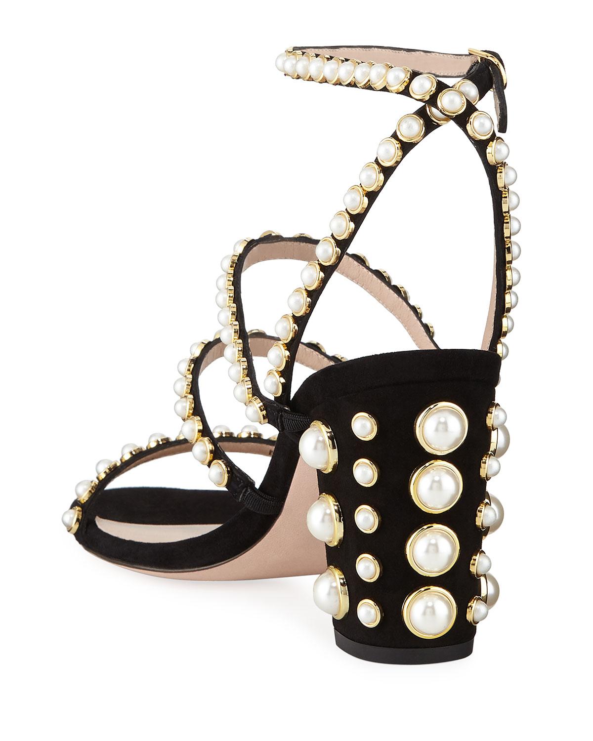 stuart weitzman peridot pearl embellished sandals