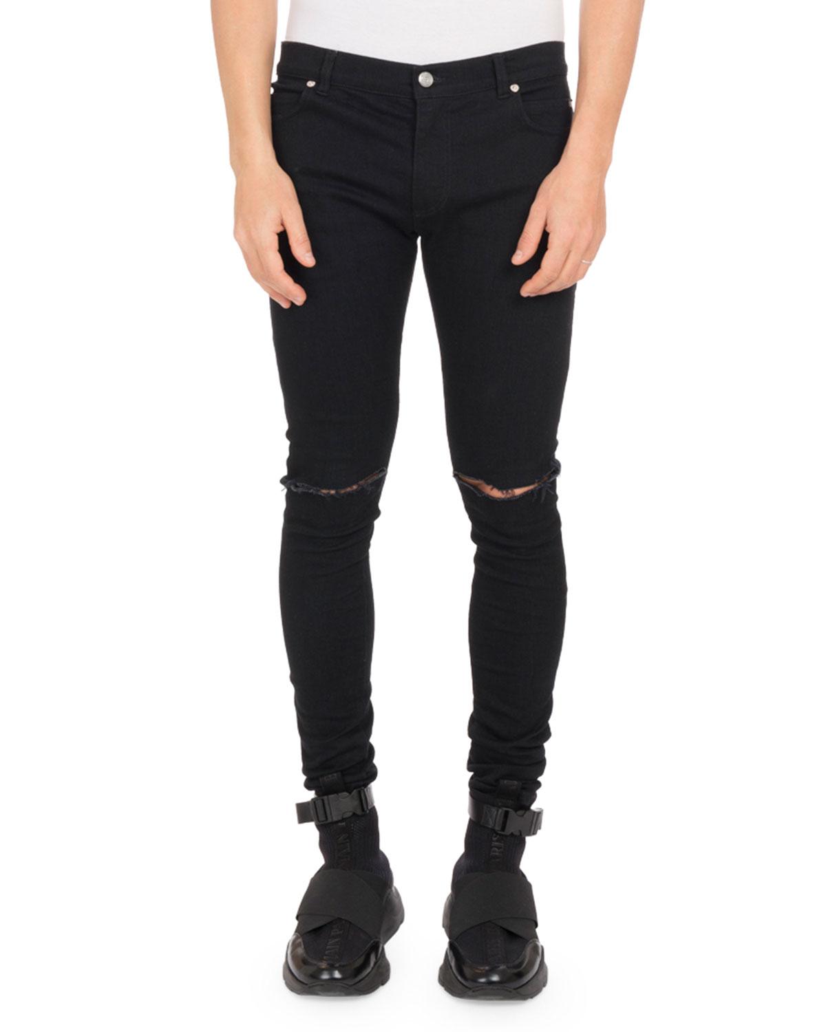 Balmain Denim Men's Ultra Skinny Destroyed Jeans in Black for Men Lyst