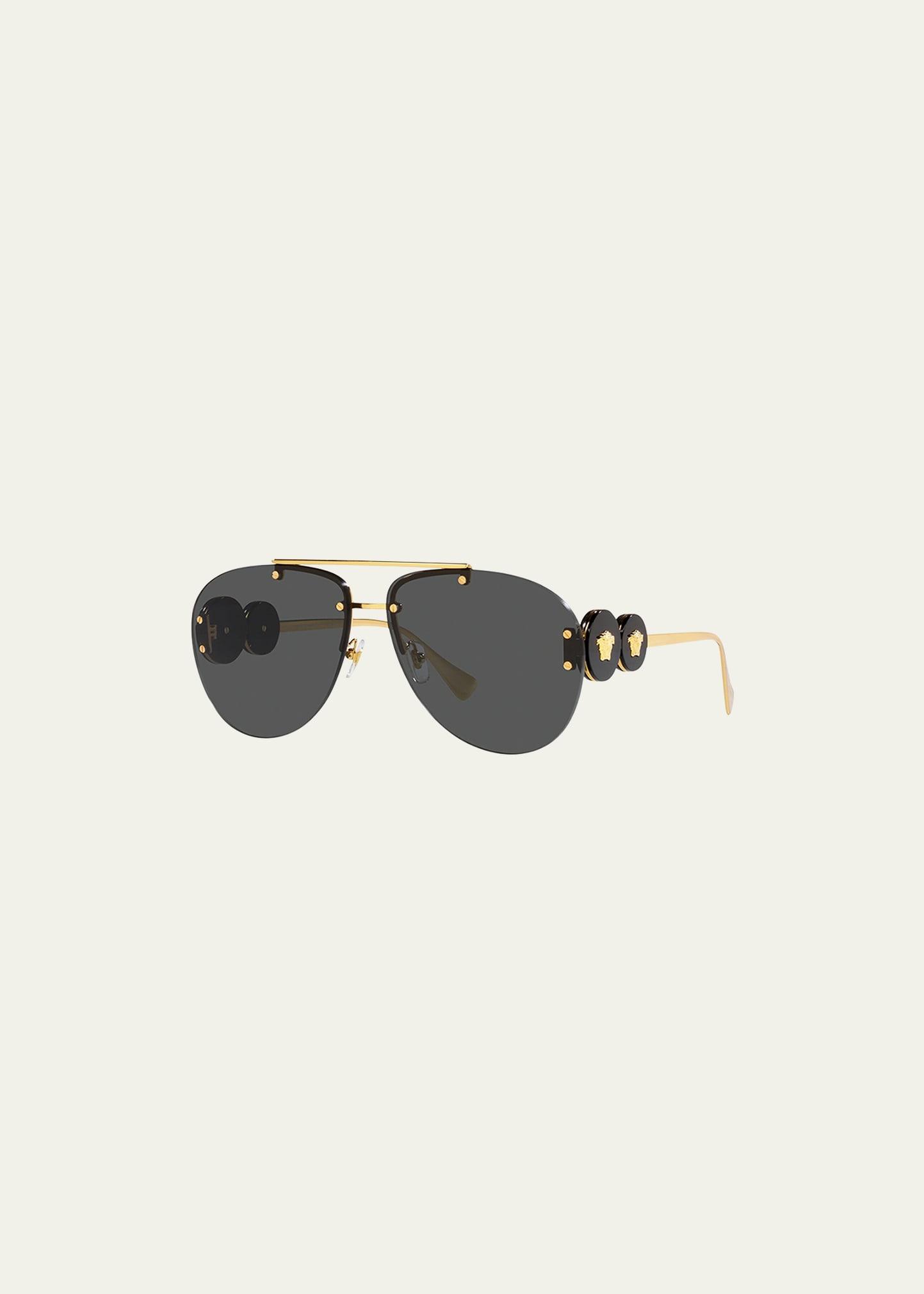 Versace Logo Emblem Metal Aviator Sunglasses in Metallic Lyst