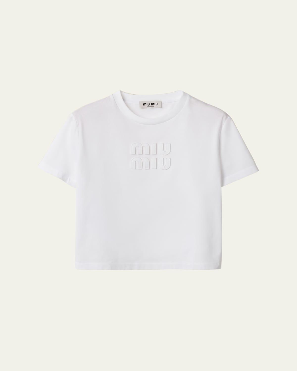 ☆関税込☆MIUMIU★Embroidered logo cotton short sleeve TEE★ Miu Miu logo-embroidered Cotton T-shirt | White | FARFETCH
