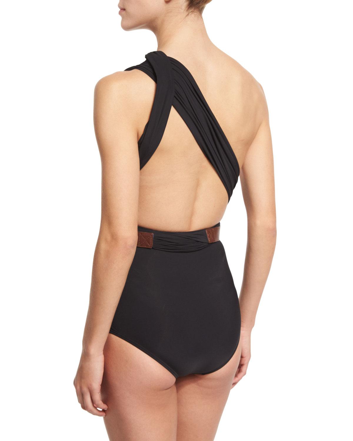 Lyst - Michael Kors One-shoulder Wrap One-piece Swimsuit ...