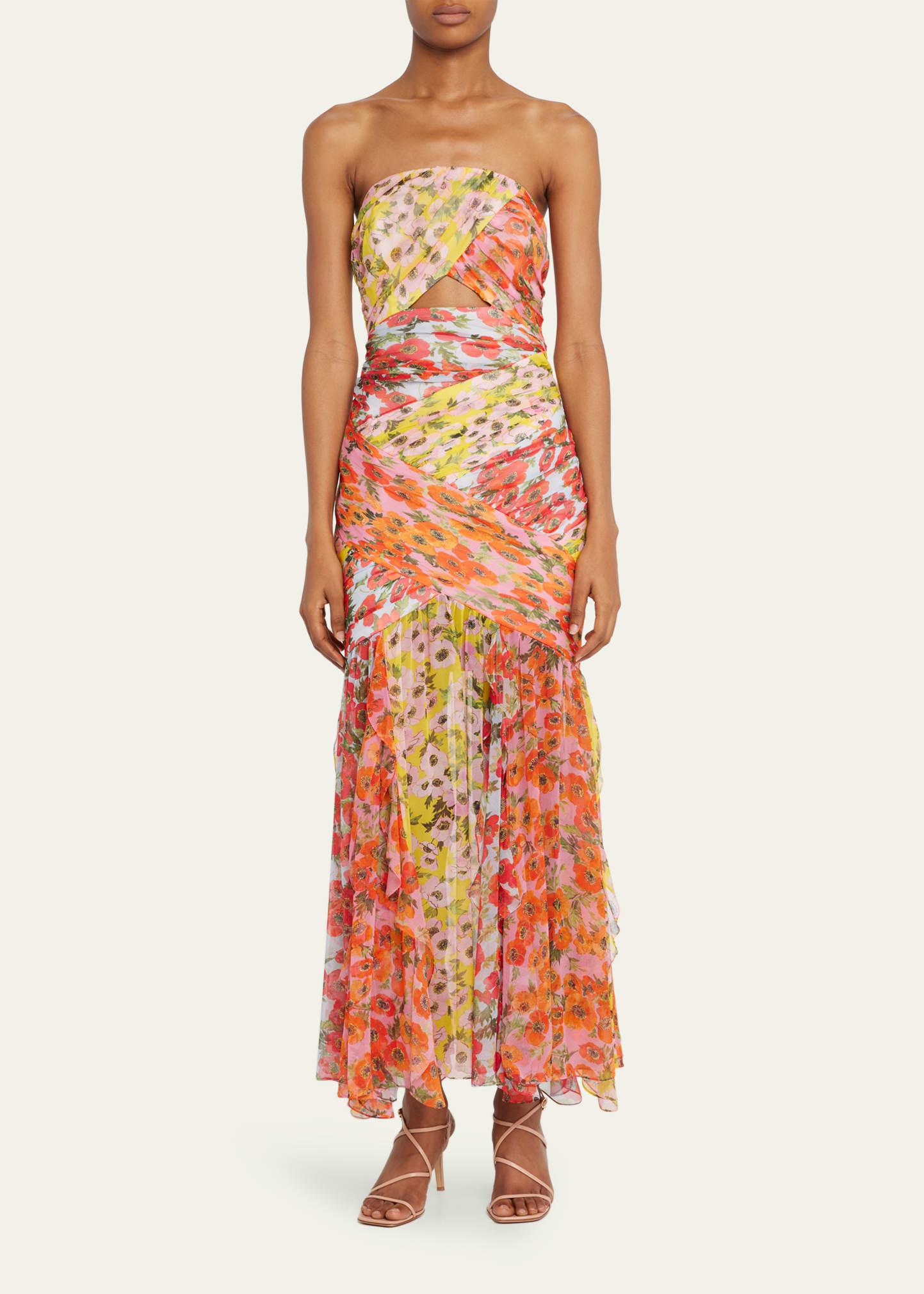 Carolina Herrera Floral Print Bustier Midi Dress W/ Front Carolina Herrera Floral Print Bustier Midi Dress W/ Front
