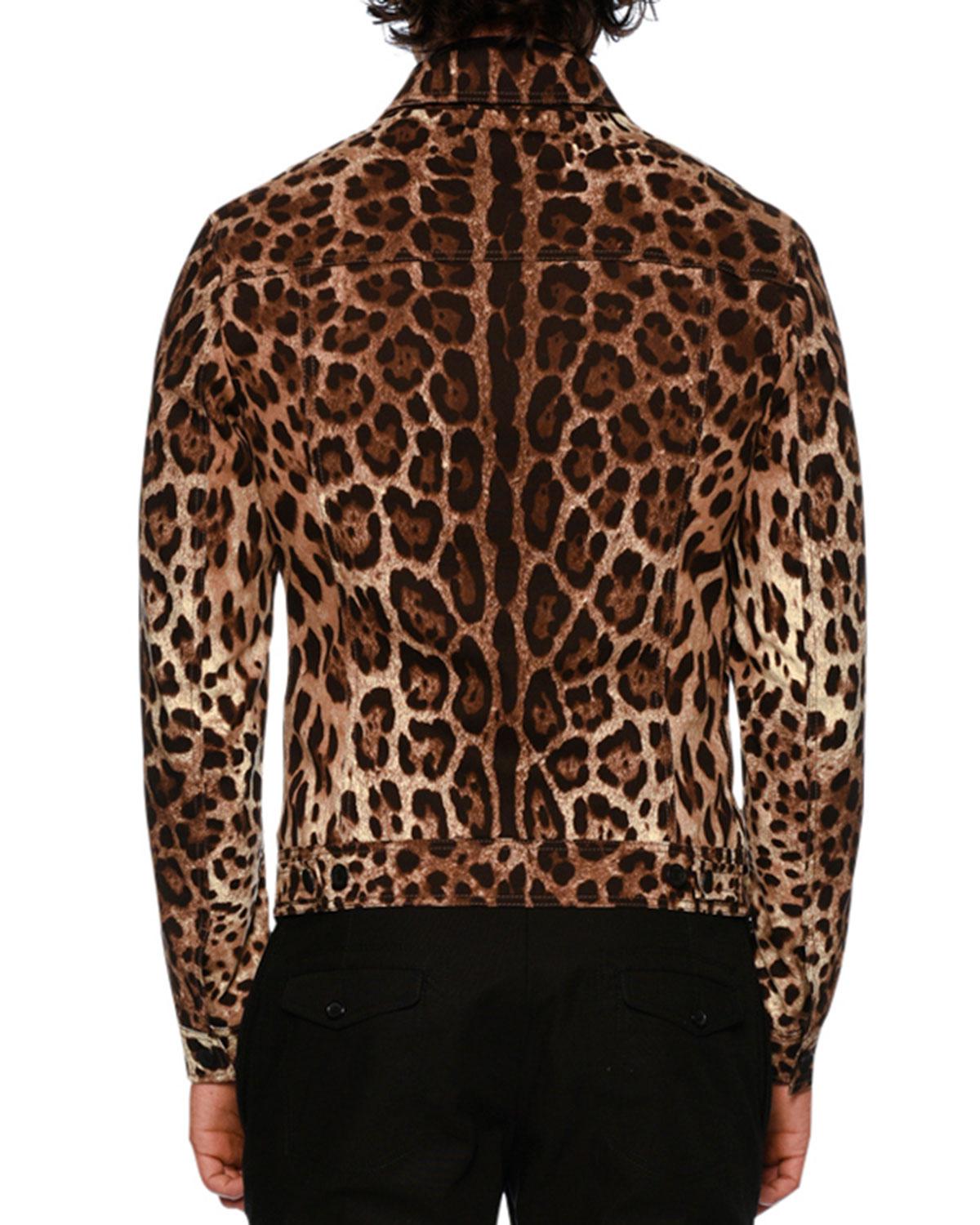 Dolce & Gabbana Cotton Leopardprint Twill Jean Jacket in Brown for Men