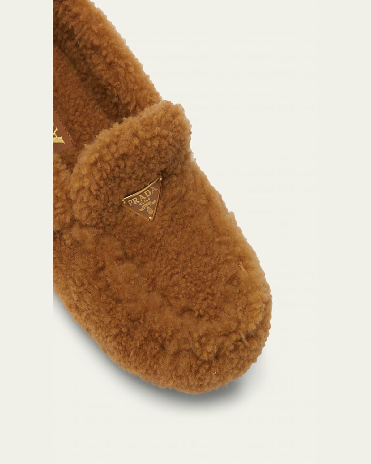 Prada Shearling Cozy Driver Loafers in Natural | Lyst
