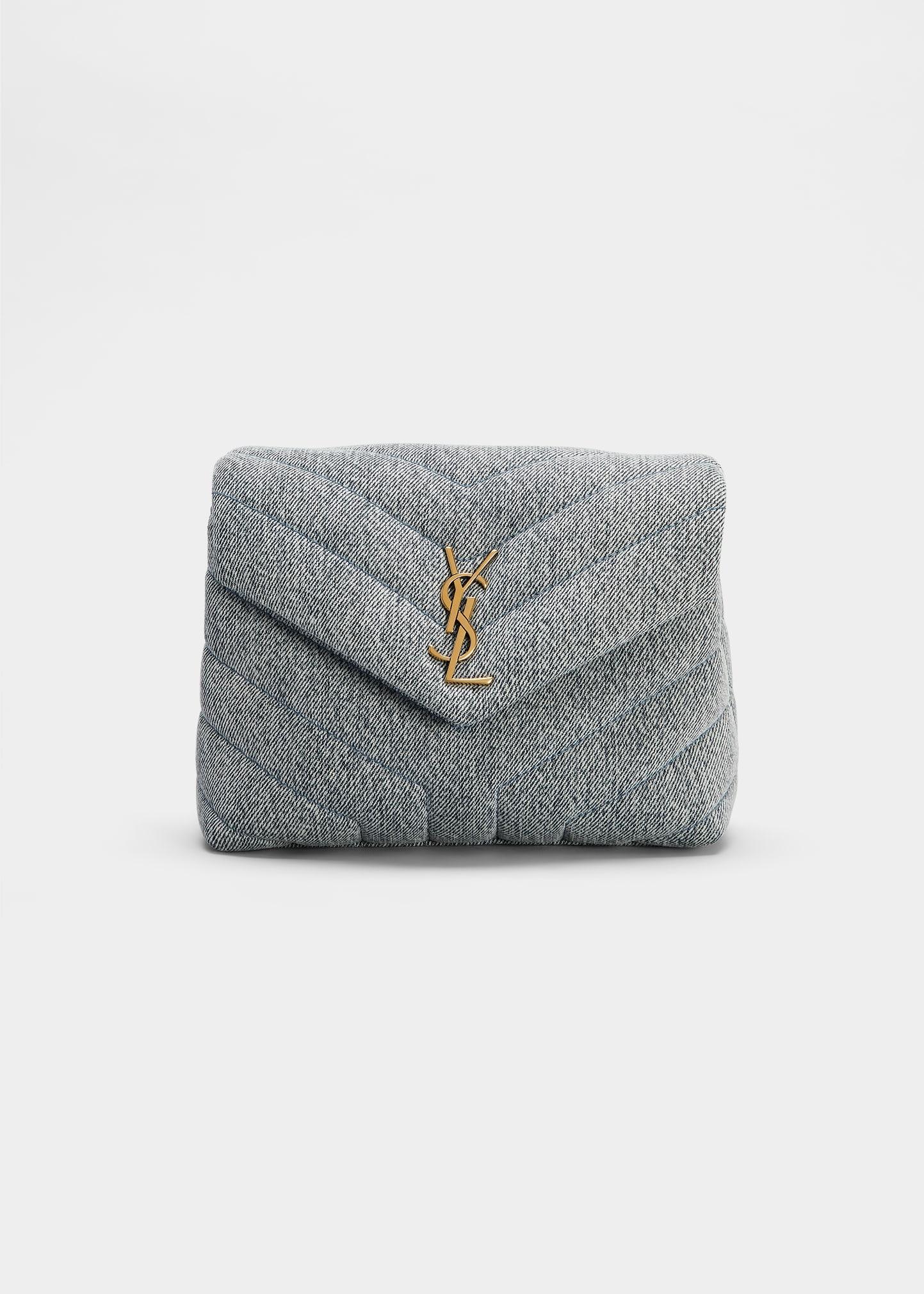 Saint Laurent Loulou Toy Ysl Denim Shoulder Bag in Gray Lyst