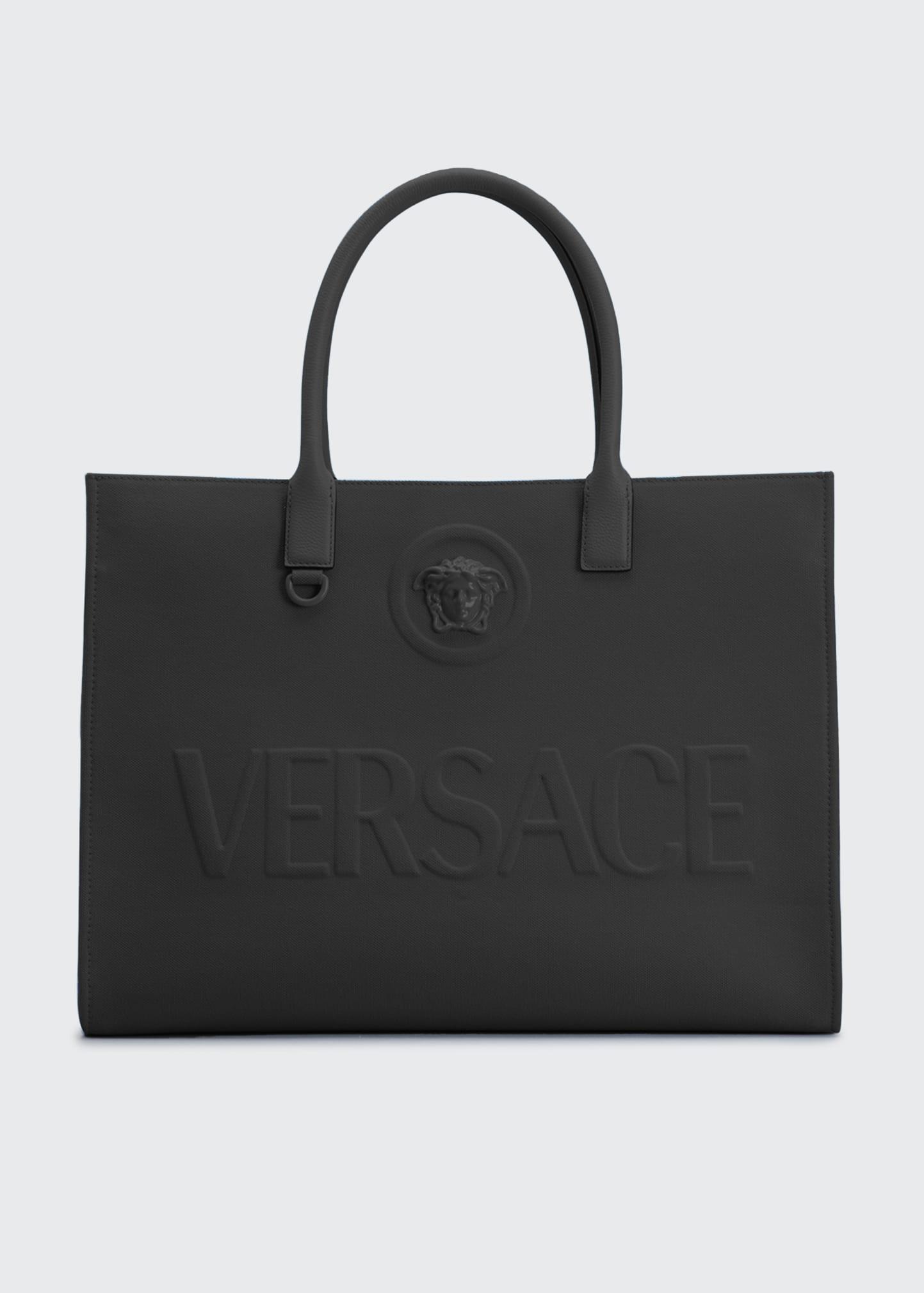 Versace La Medusa Logo Canvas Tote Bag in Black | Lyst