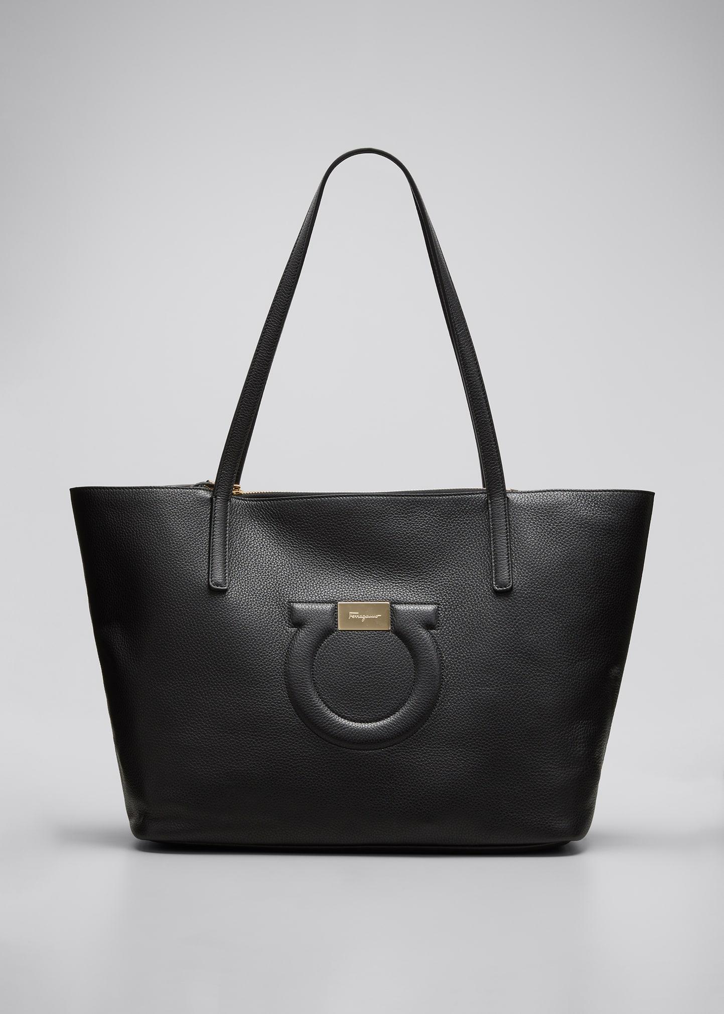 Ferragamo City Medium Leather Shoulder Tote Bag in Black | Lyst