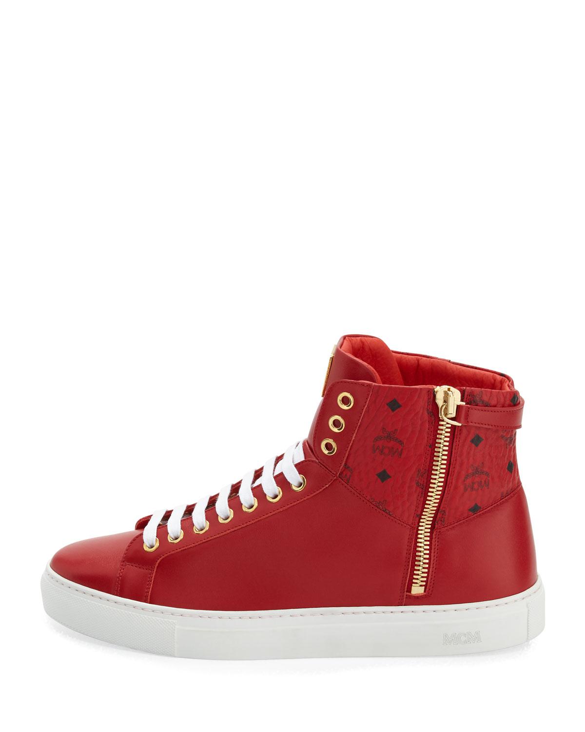 red mcm sneakers