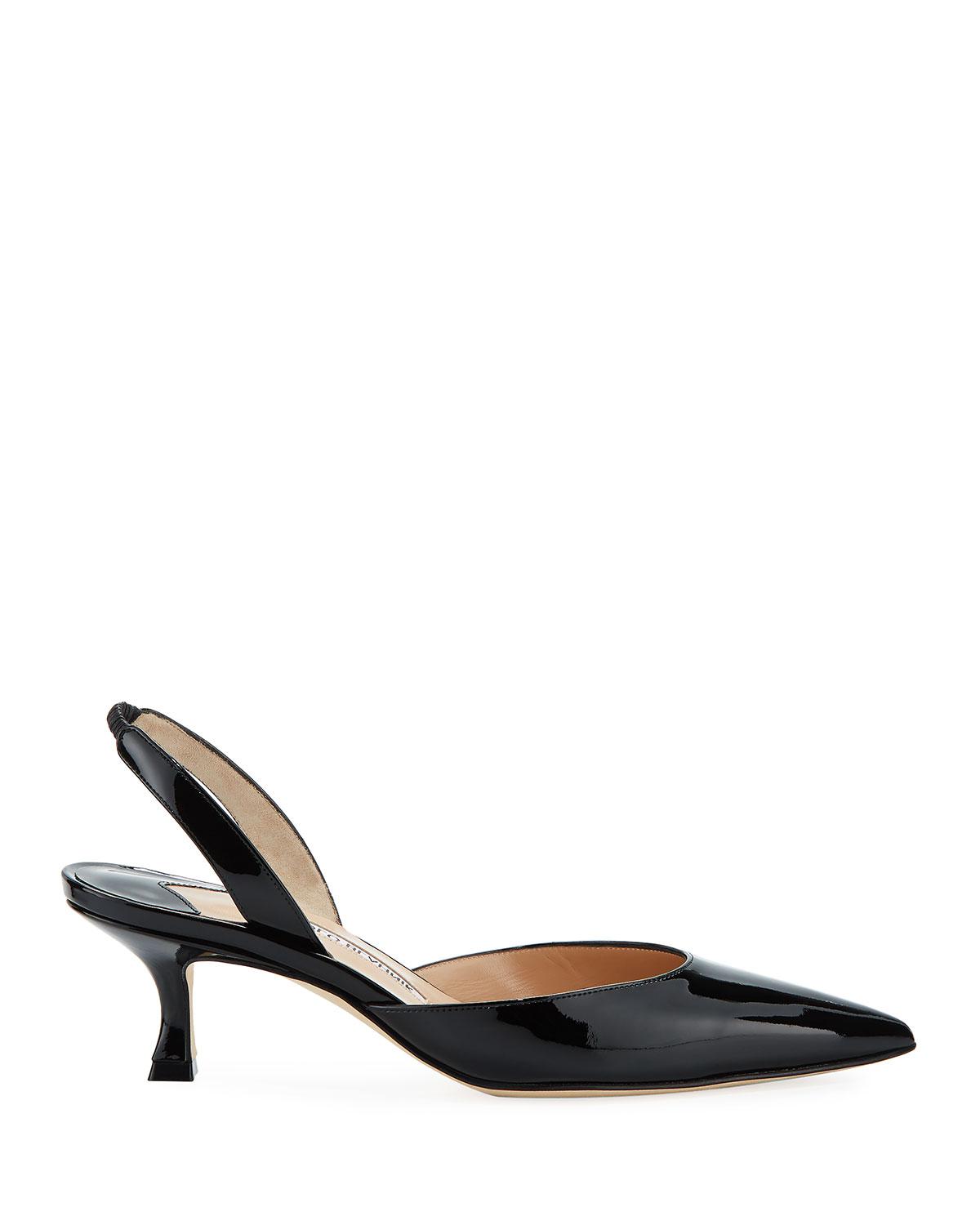 Manolo Blahnik Leather Carolyne Low-heel Patent Halter Pumps in Black ...