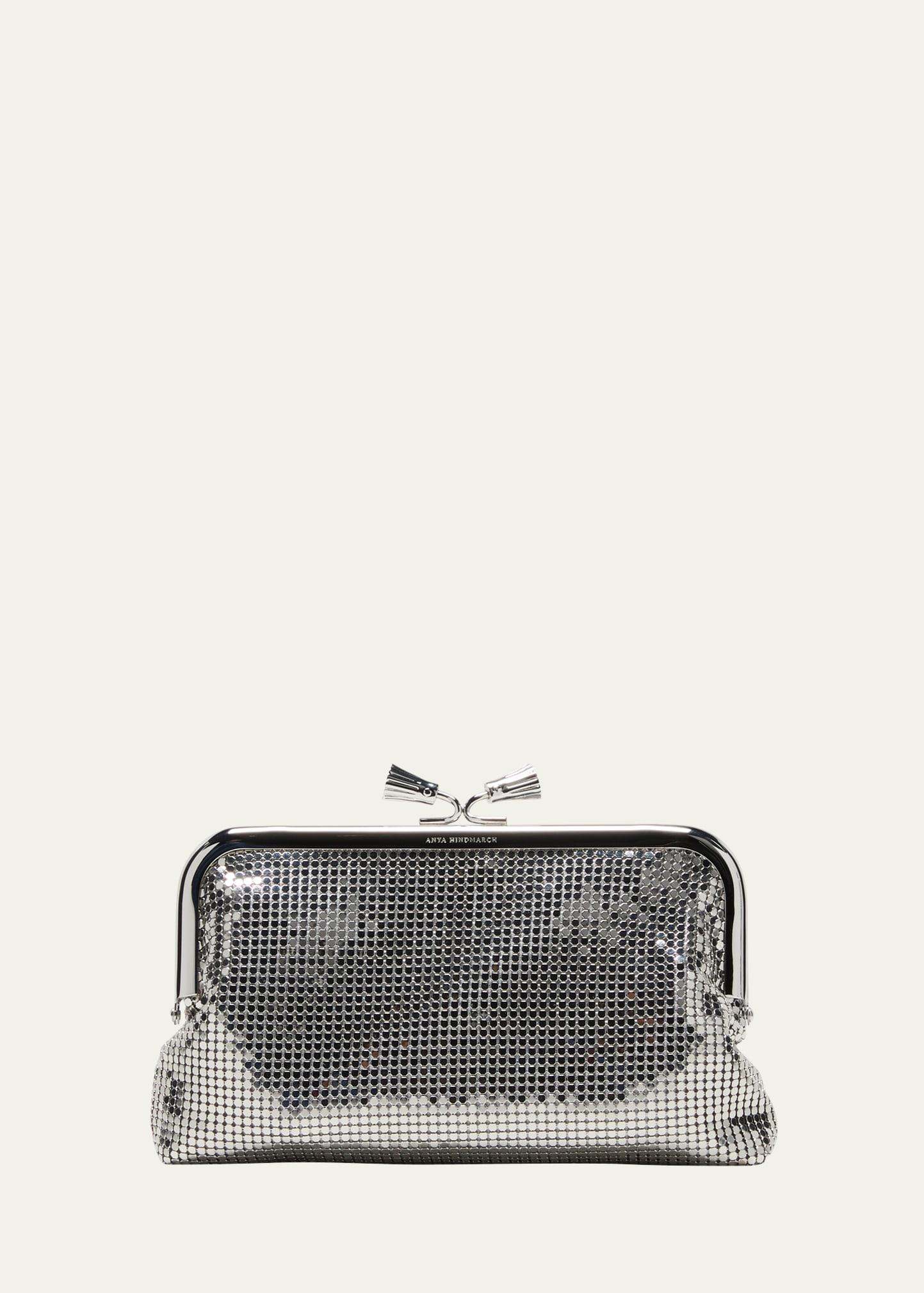 Anya Hindmarch Maud Tassel Metal Mesh Clutch Bag in Gray Lyst