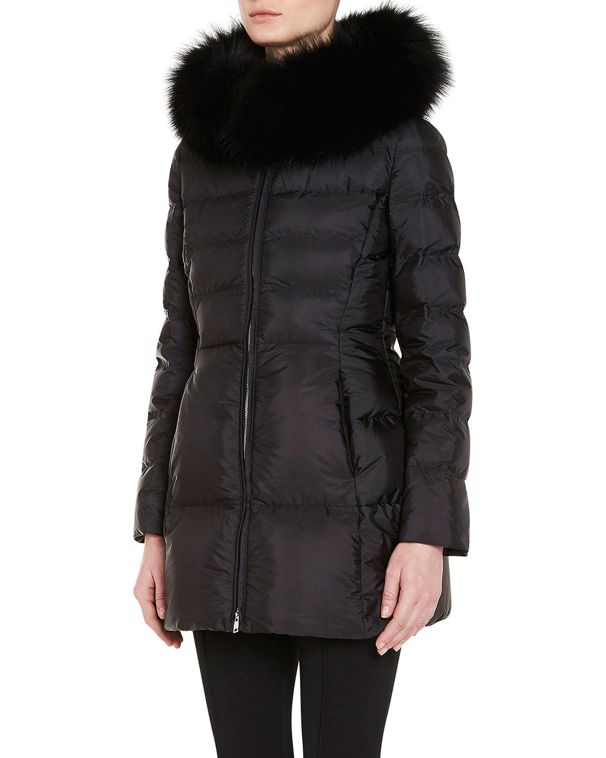 prada puffer coat with fur hood