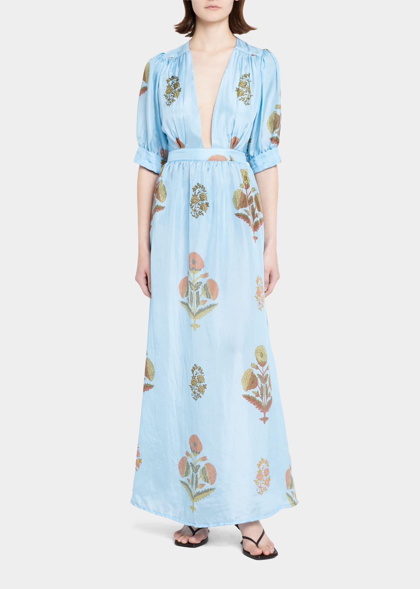 Hannah Artwear Surya Silk Habotai Open Back Maxi Dress in Blue | Lyst