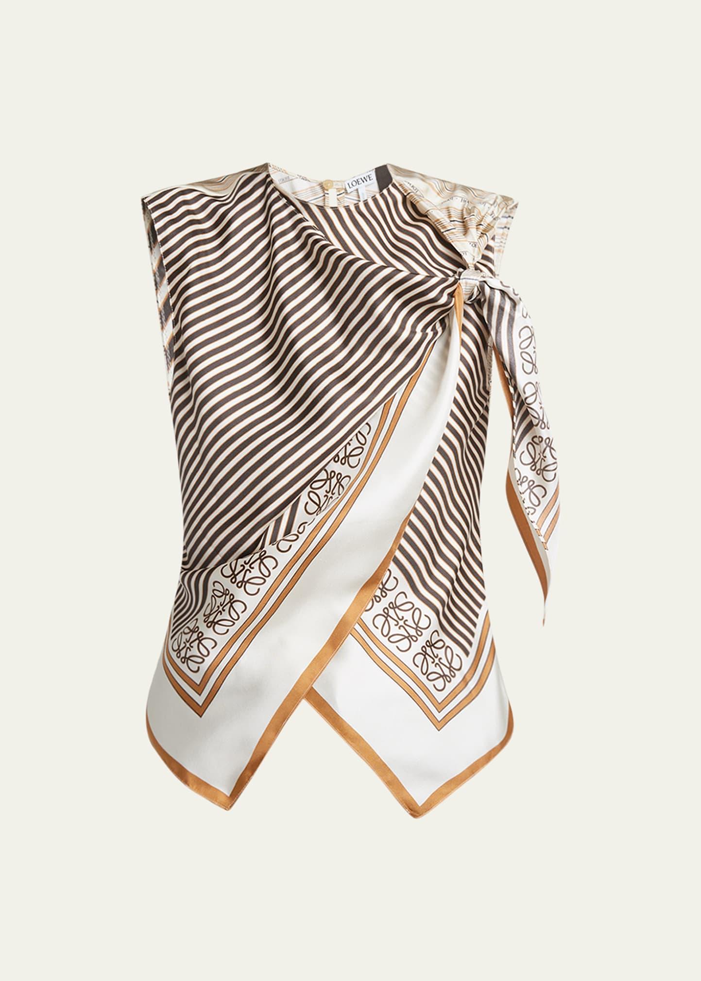 Loewe Layered Scarf Print Shoulder Tie Silk Top in White | Lyst