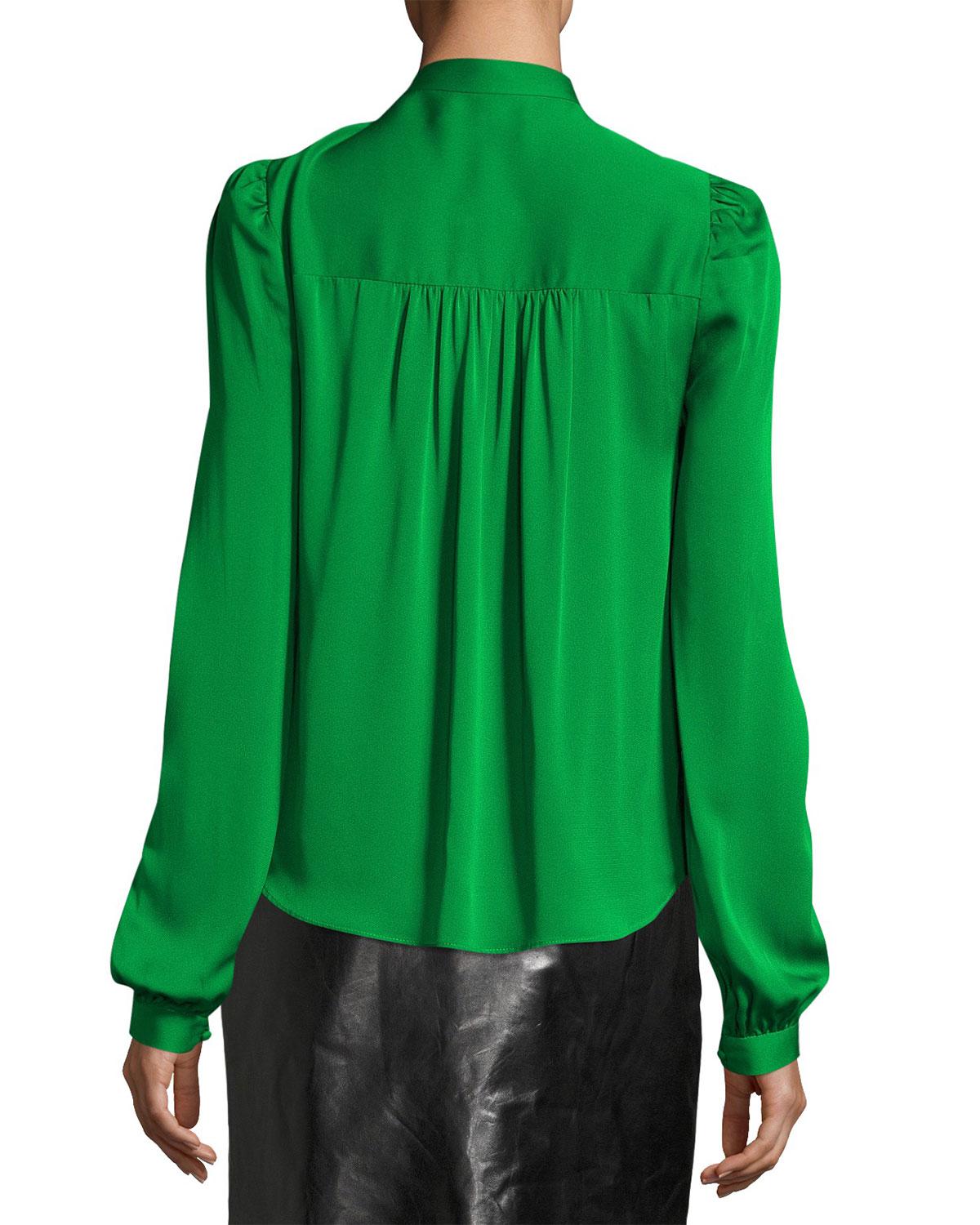 Lyst Milly Longsleeve Tieneck Stretchsilk Blouse in Green