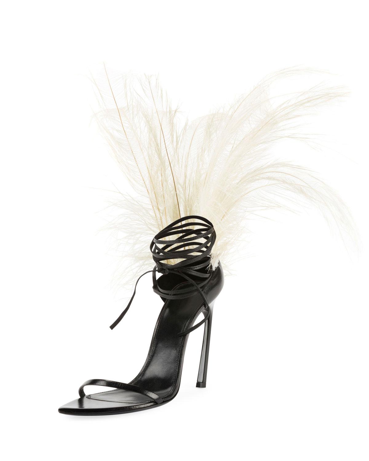 ysl heels with feathers
