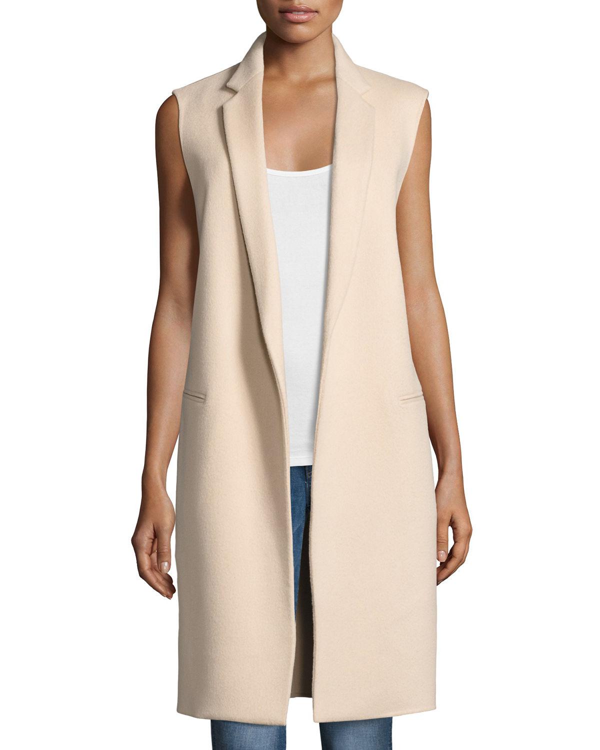 Theory Wool Essential Open-front Long Vest in Pink - Lyst