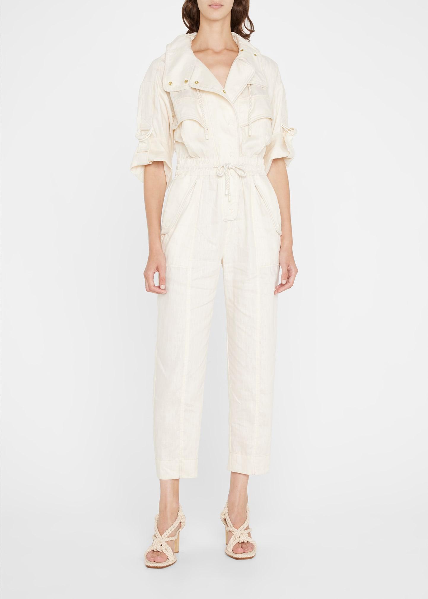 Zimmermann High Tide Linen Utility Jumpsuit in White Lyst