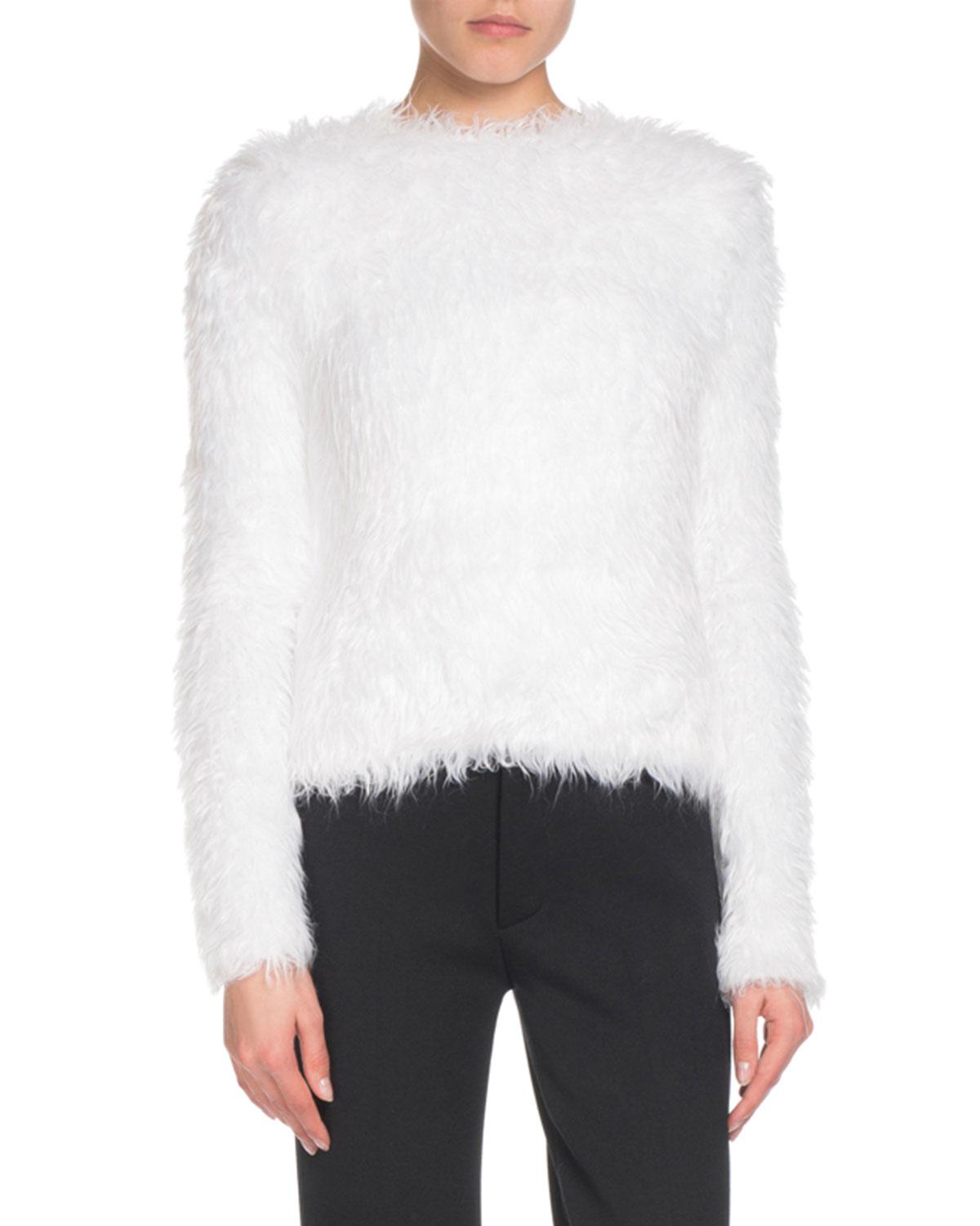 Balenciaga Faux-fur Long-sleeve Sweater in White - Lyst