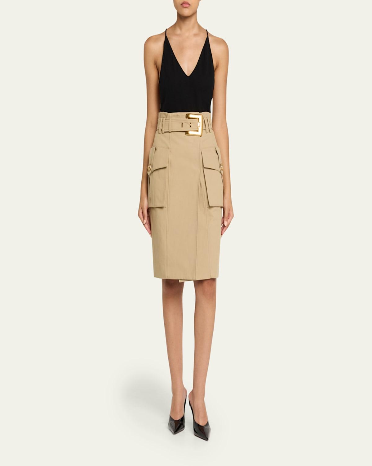 スカート BALMAIN Balmain Woman's Monogram Wool Pencil Skirt with Zip Balmain monogram-pattern Knitted Pencil Skirt | Black | FARFETCH