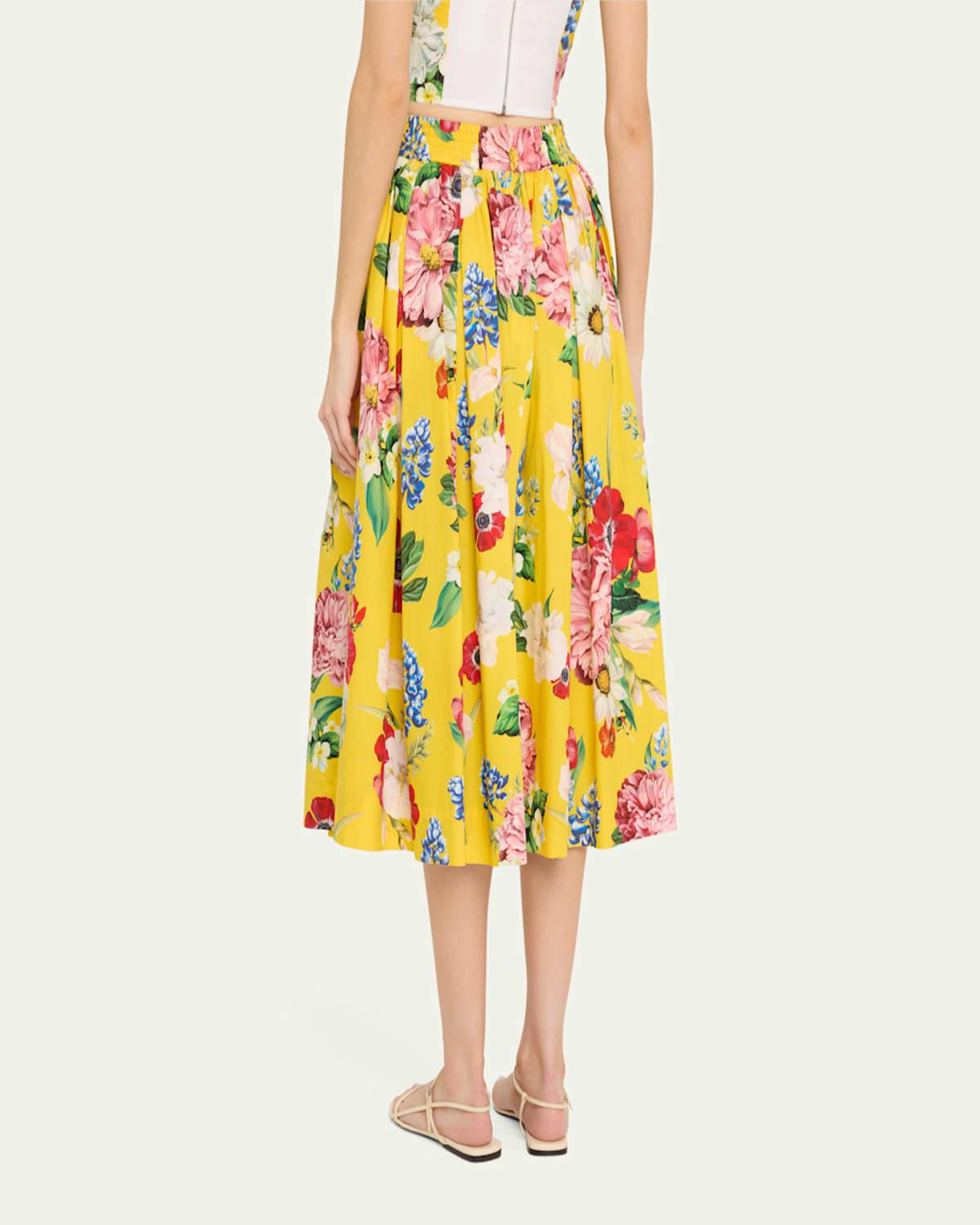 Dolce & Gabbana ローズ ミディ プリーツ スカート イエロー Dolce & Gabbana ローズ ミディ プリーツ スカート イエロー