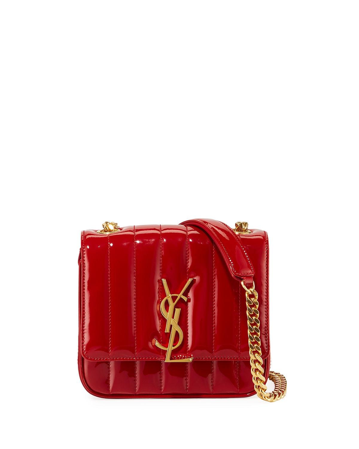 Lyst - Saint Laurent Vicky Monogram Ysl Small Quilted Patent Leather Crossbody Bag in Red