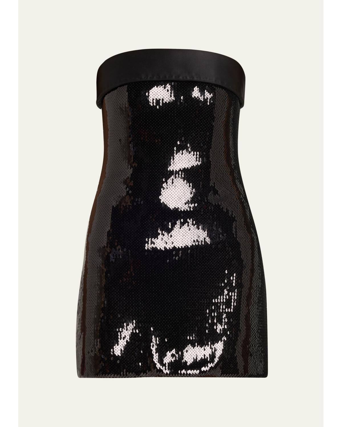 sergio hudson black mini dress Strapless Sequined in Vintage spring DROPPED-WAIST DOUBLE-FACED WOOL DRESS Size:XS/6 Dry clean